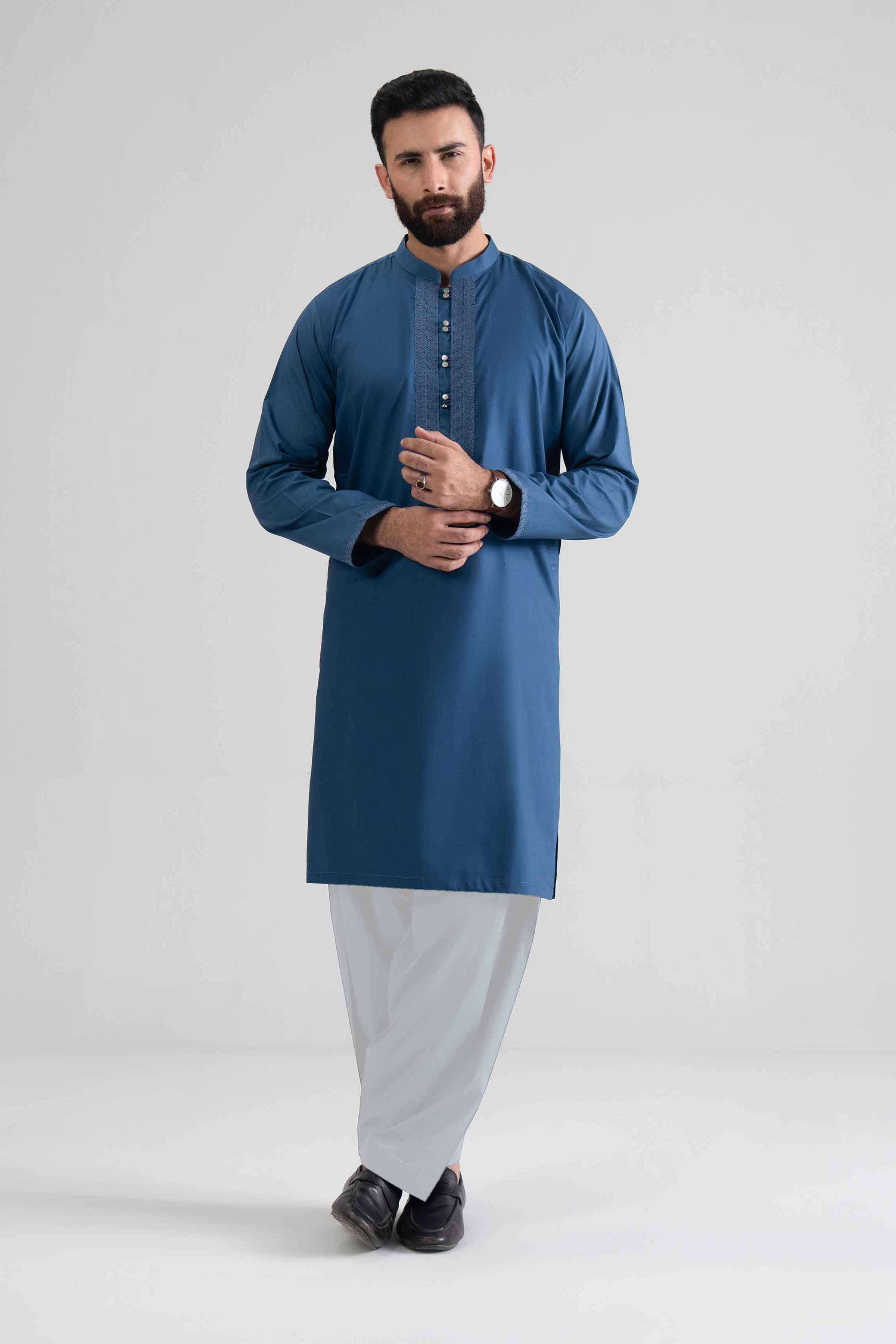 NishatUK - Blue Embroidered Cotton 2-piece ready to wear Dress