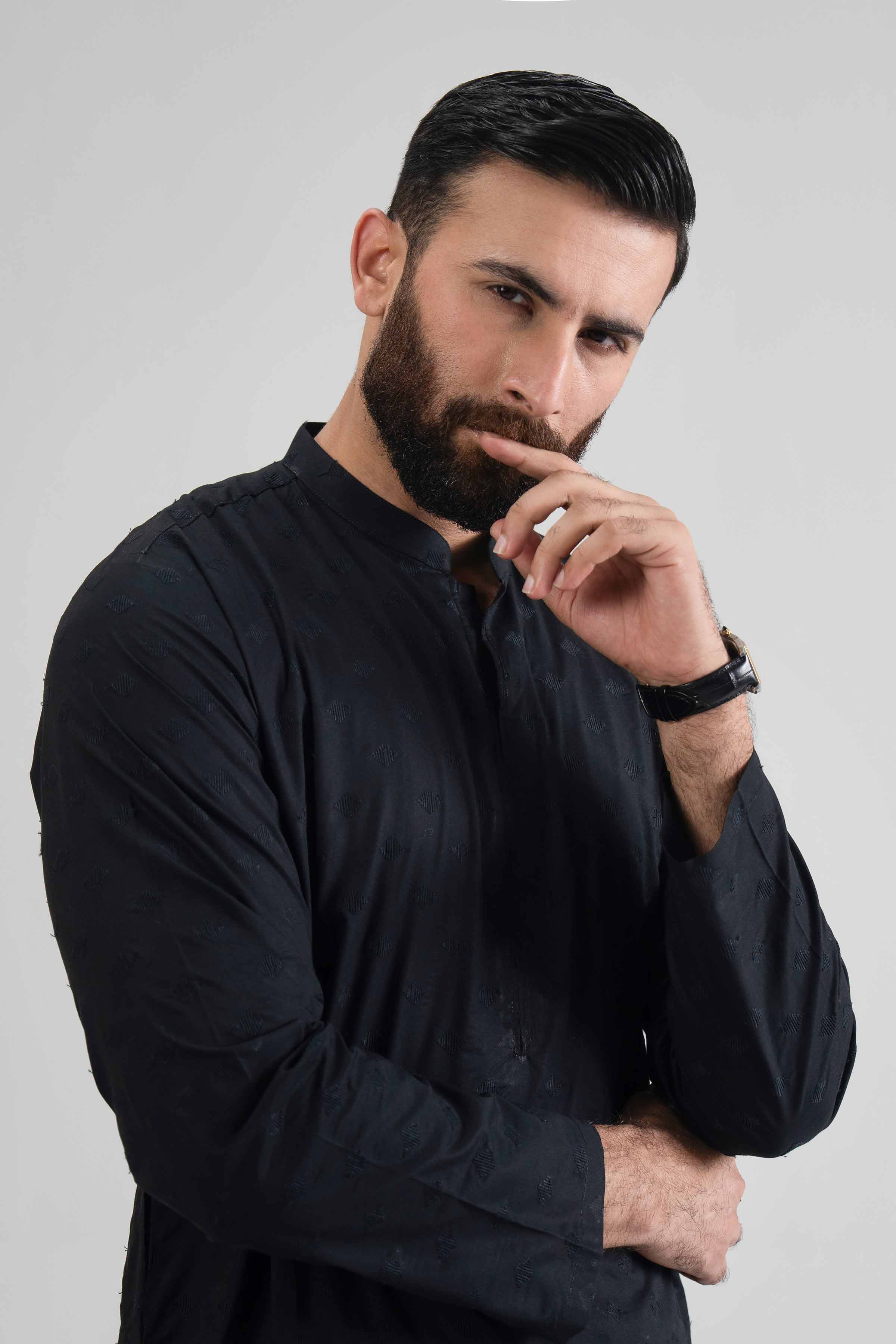 NishatUK - Black Embroidered Cotton 1-piece ready to wear kurta