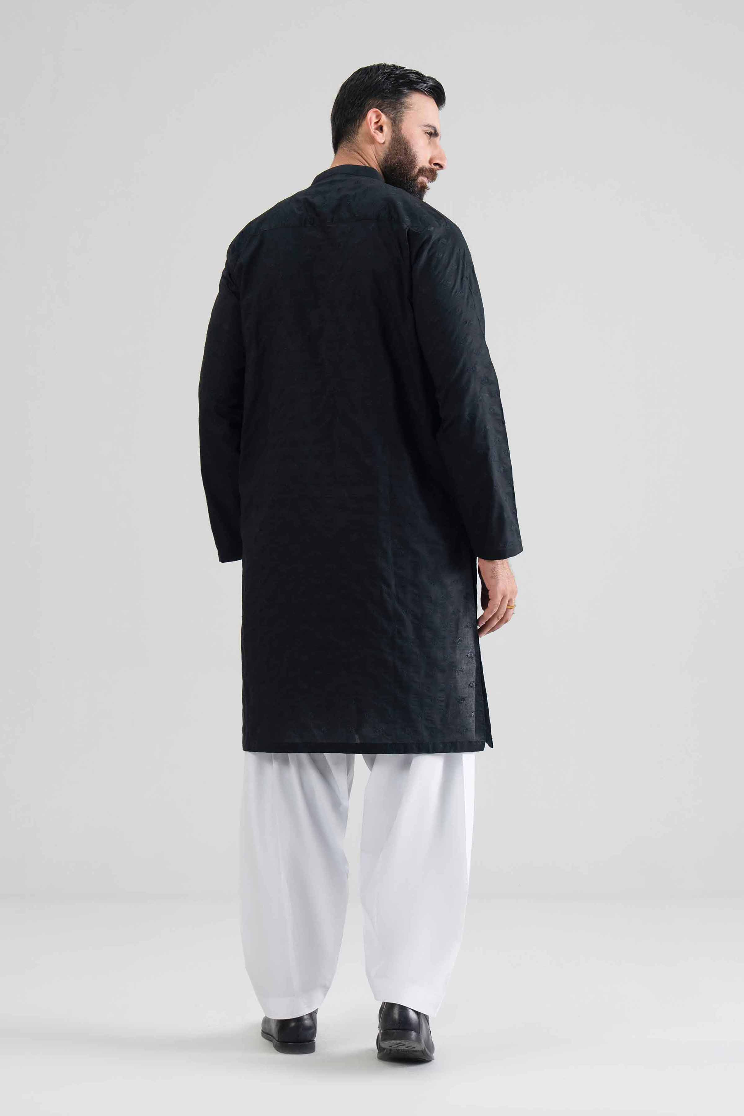 NishatUK - Black Embroidered Cotton 1-piece ready to wear kurta