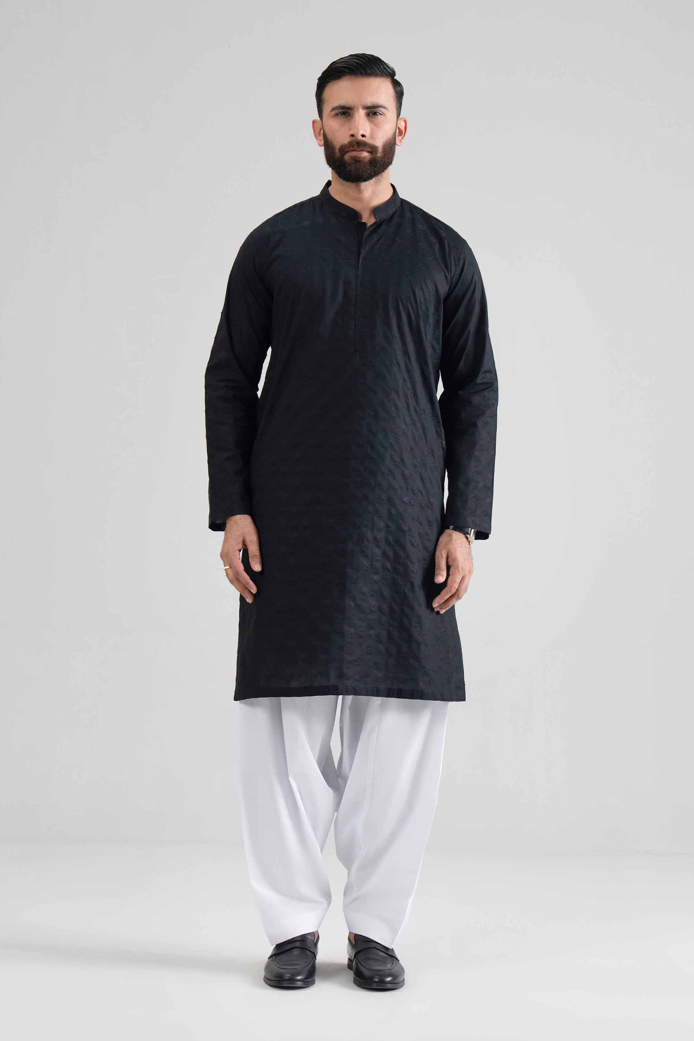 NishatUK - Black Embroidered Cotton 1-piece ready to wear kurta