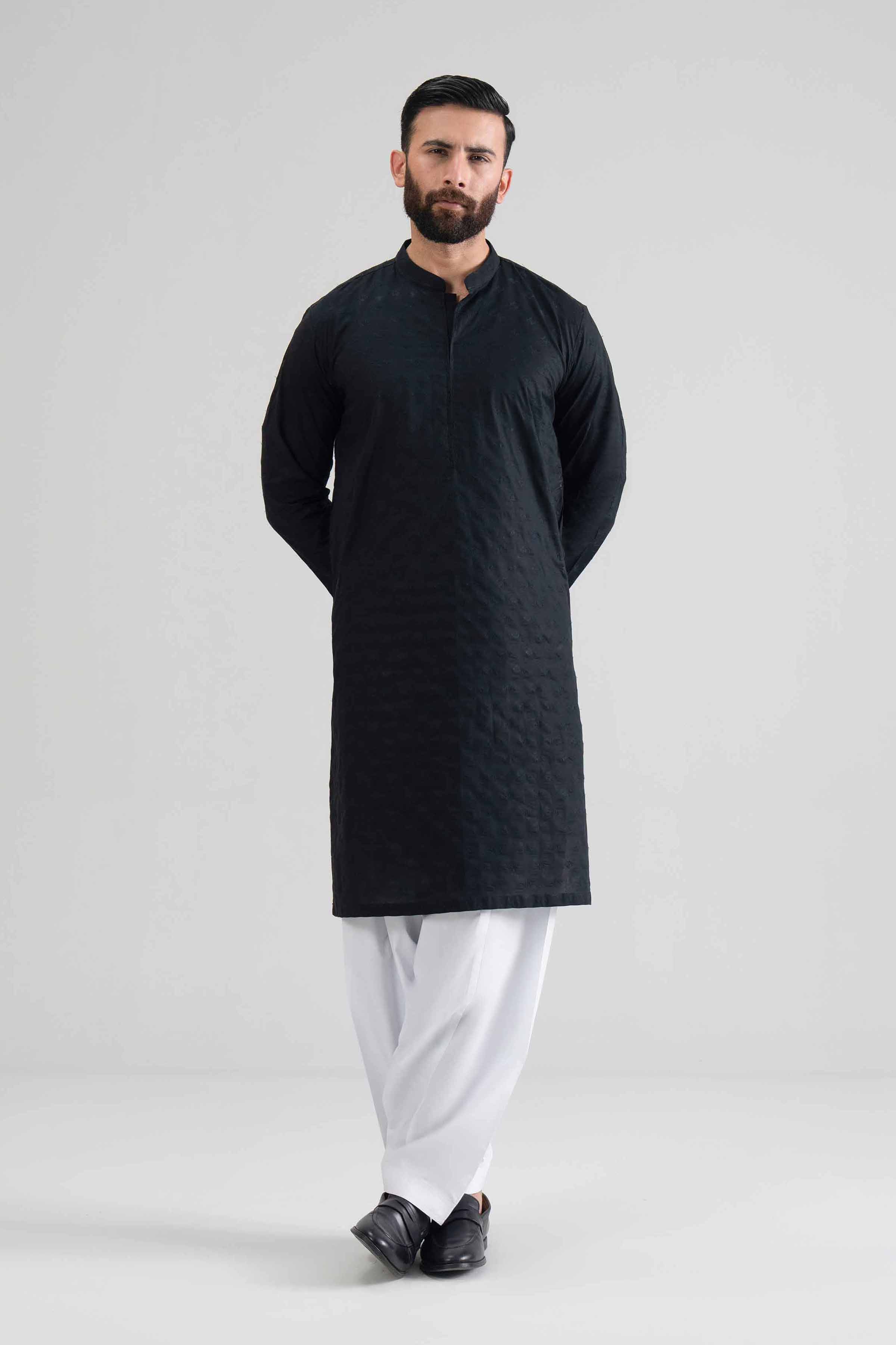 NishatUK - Black Embroidered Cotton 1-piece ready to wear kurta