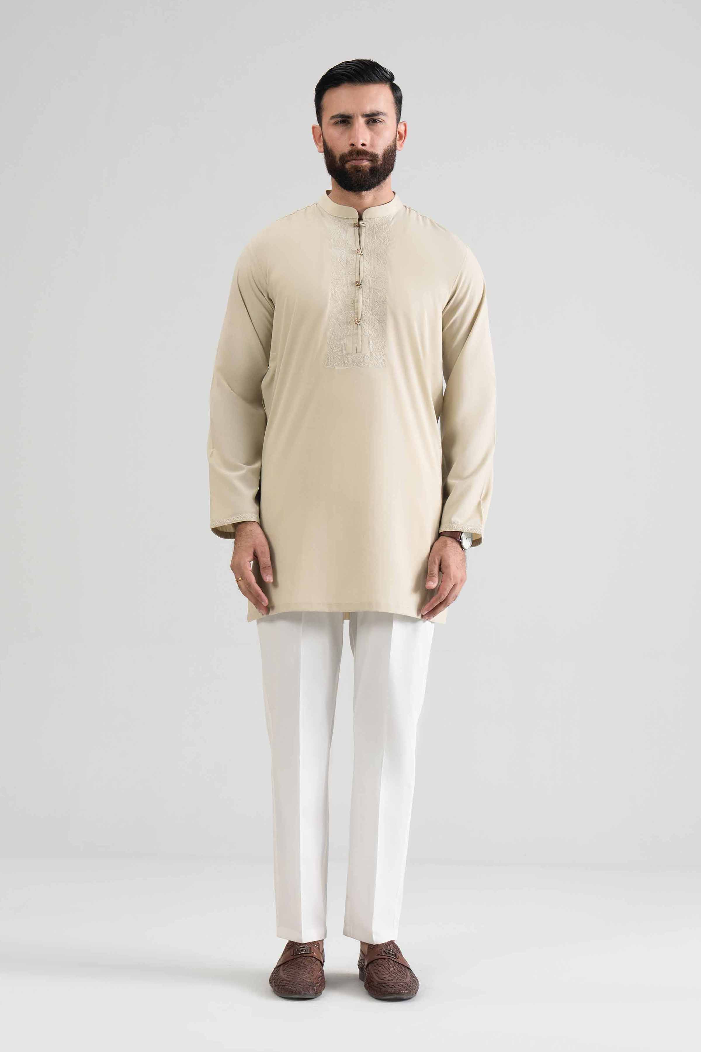 NishatUK - Beige Embroidered Blended 1-piece ready to wear kurta