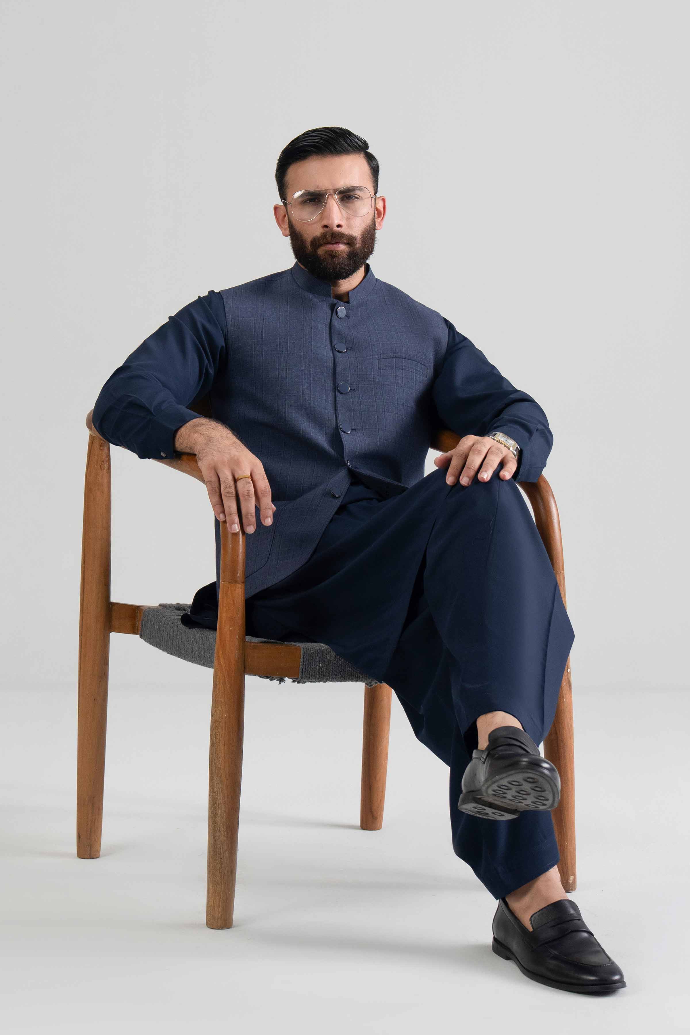 NishatUK - Navy Solids Blended 3-piece ready to wear Suit