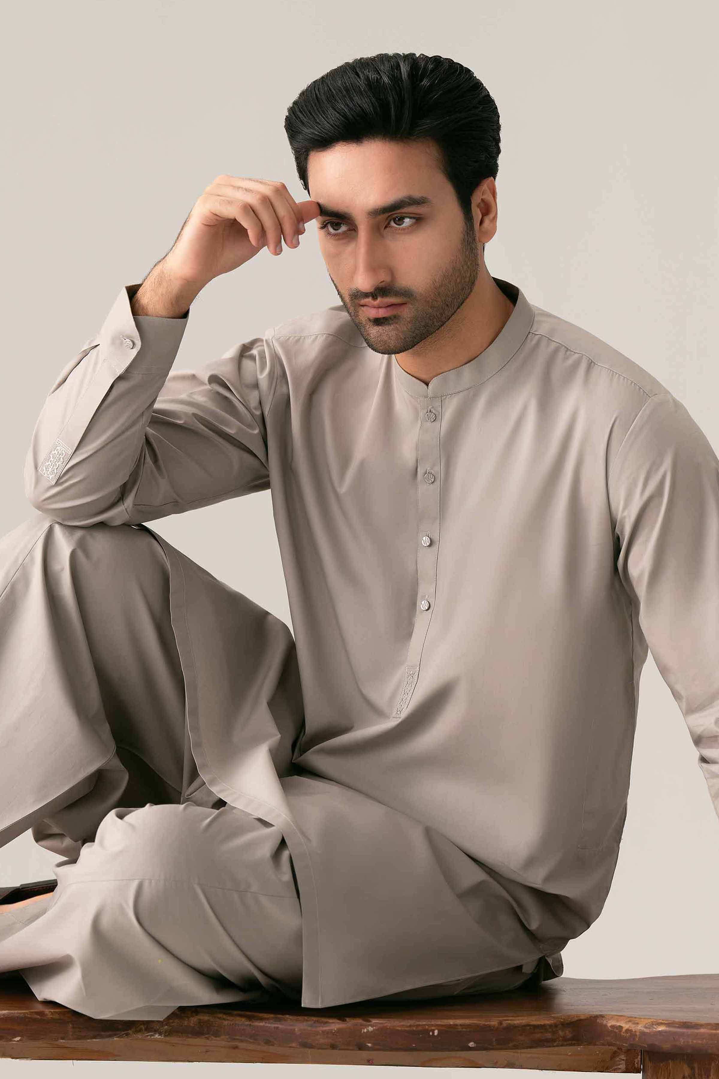 Nishat UK - Grey Embroidered Cotton 2-piece ready to wear Dress