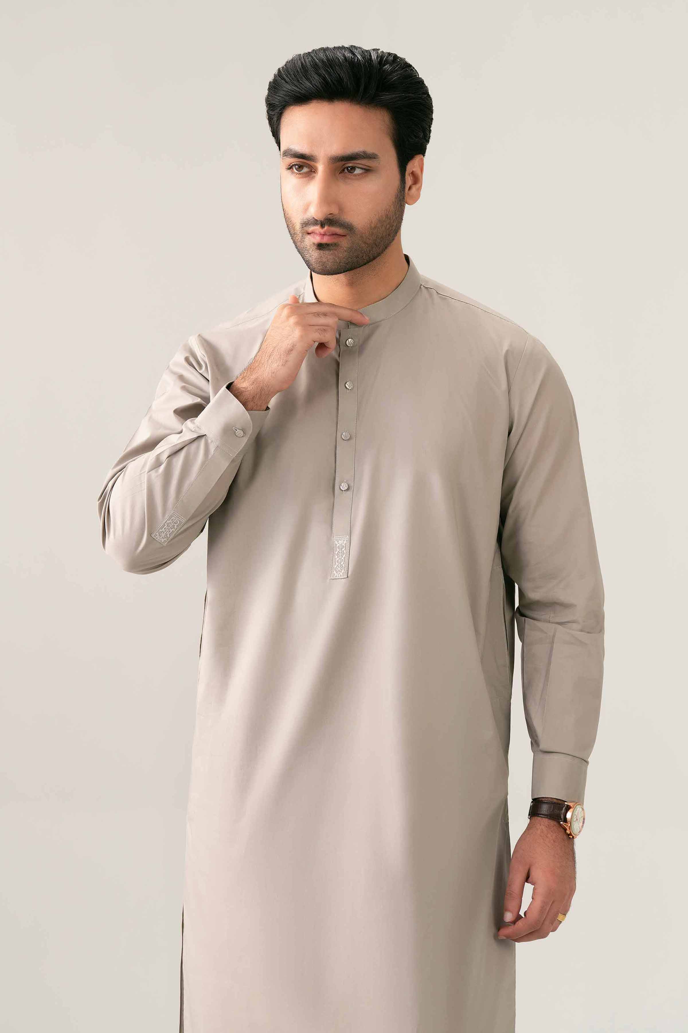 Nishat UK - Grey Embroidered Cotton 2-piece ready to wear Dress