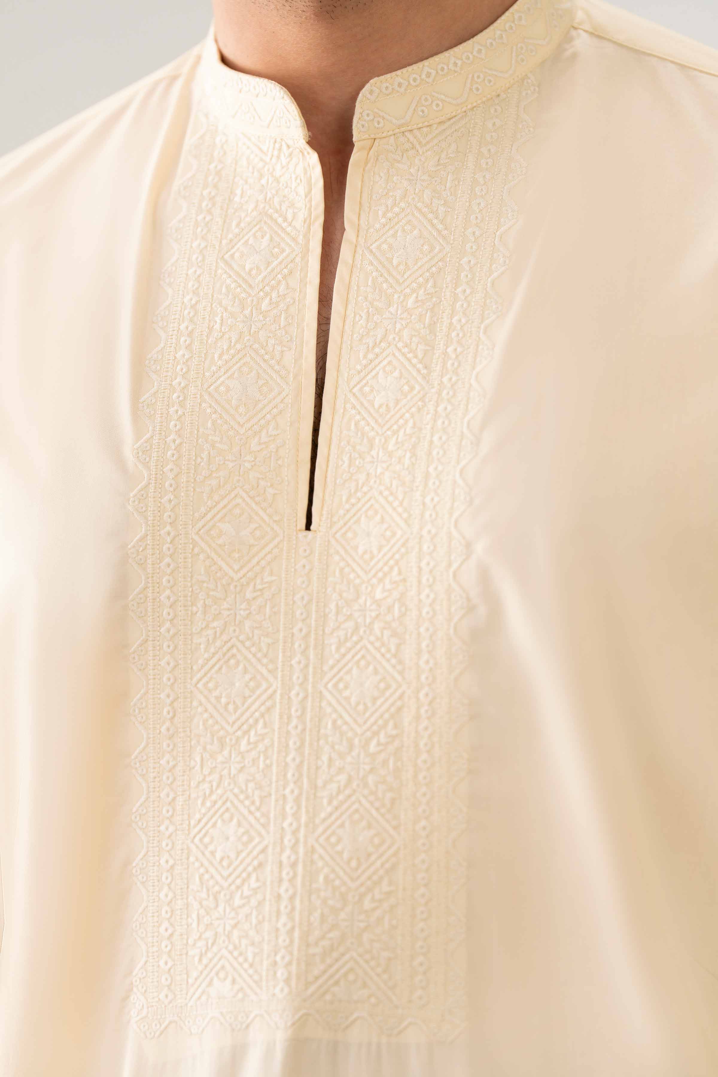 Nishat UK - Off white Embroidered Cotton 2-piece ready to wear Dress