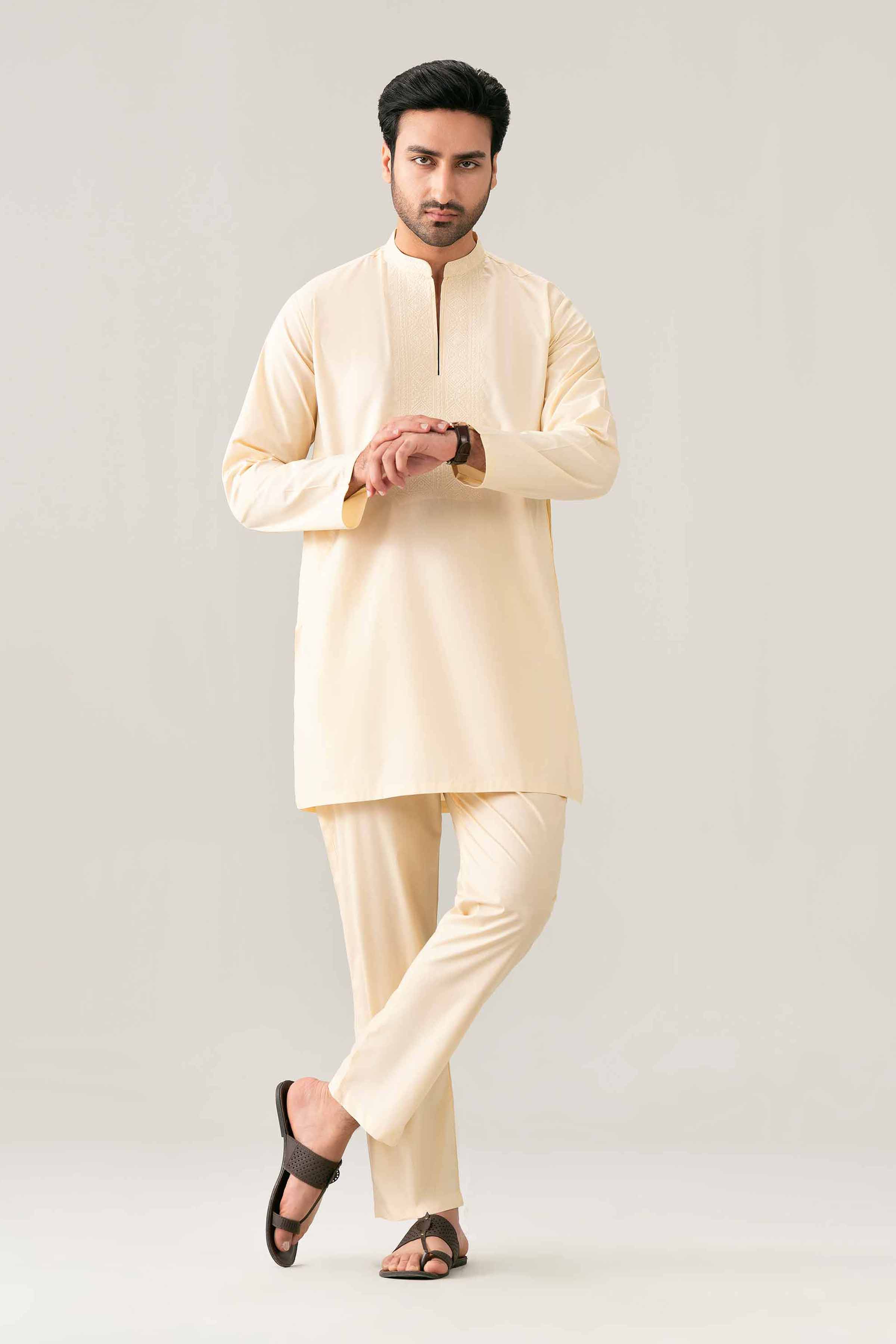 Nishat UK - Off white Embroidered Cotton 2-piece ready to wear Dress