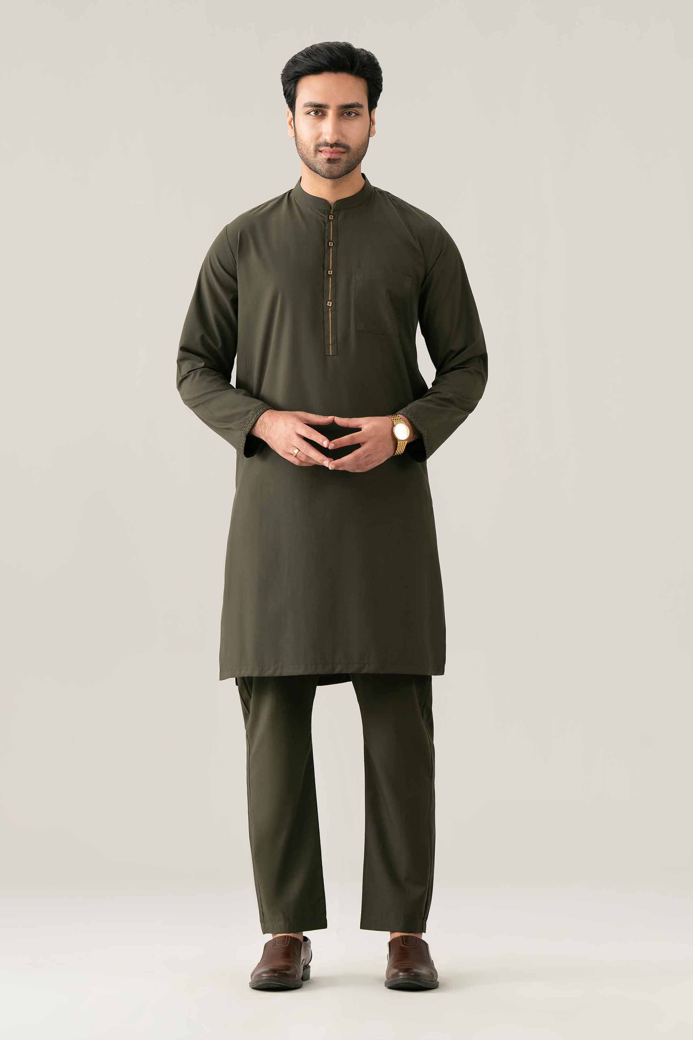 Nishat UK - Olive Embroidered PV 2-piece ready to wear Dress