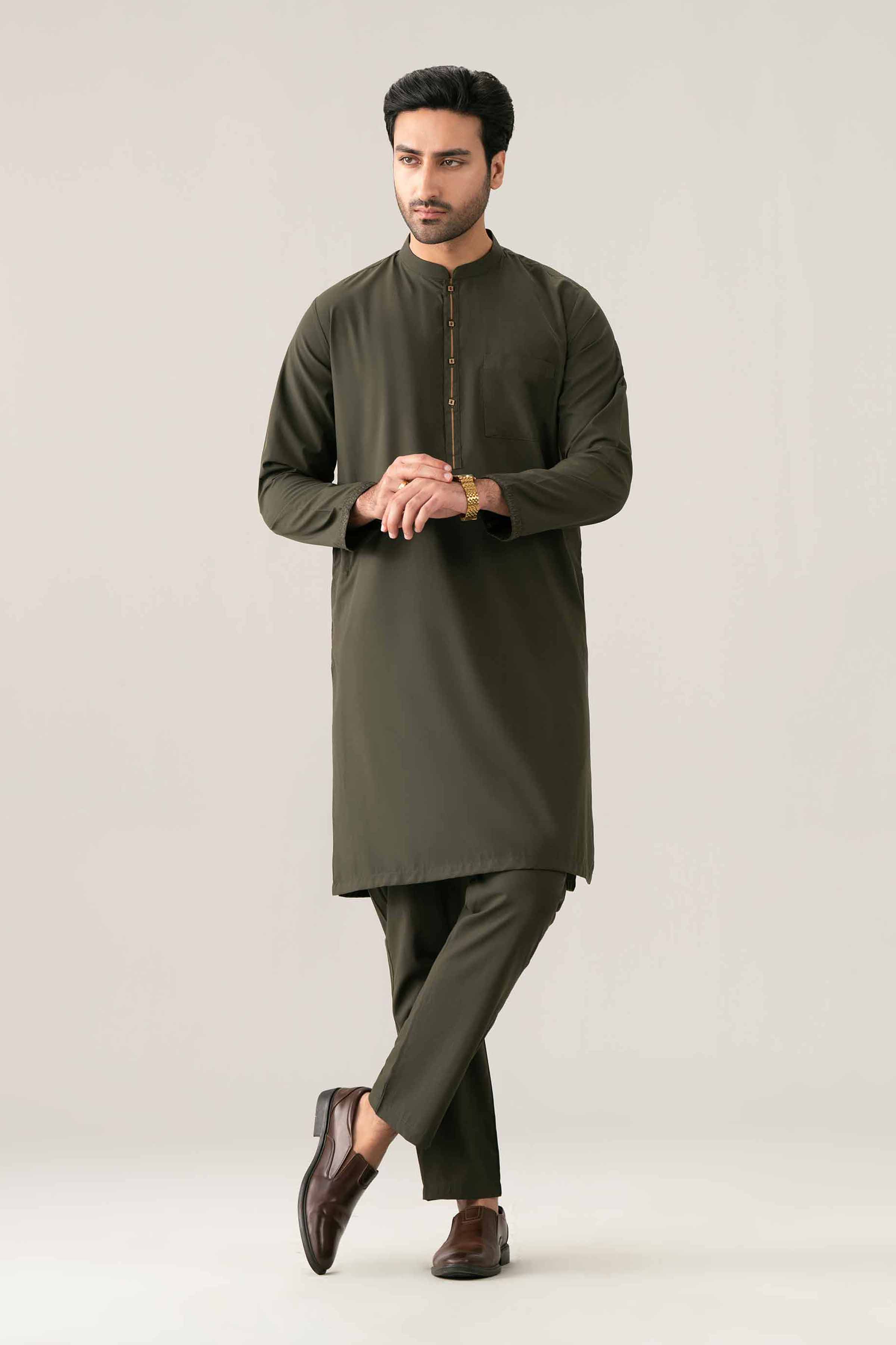 Nishat UK - Olive Embroidered PV 2-piece ready to wear Dress