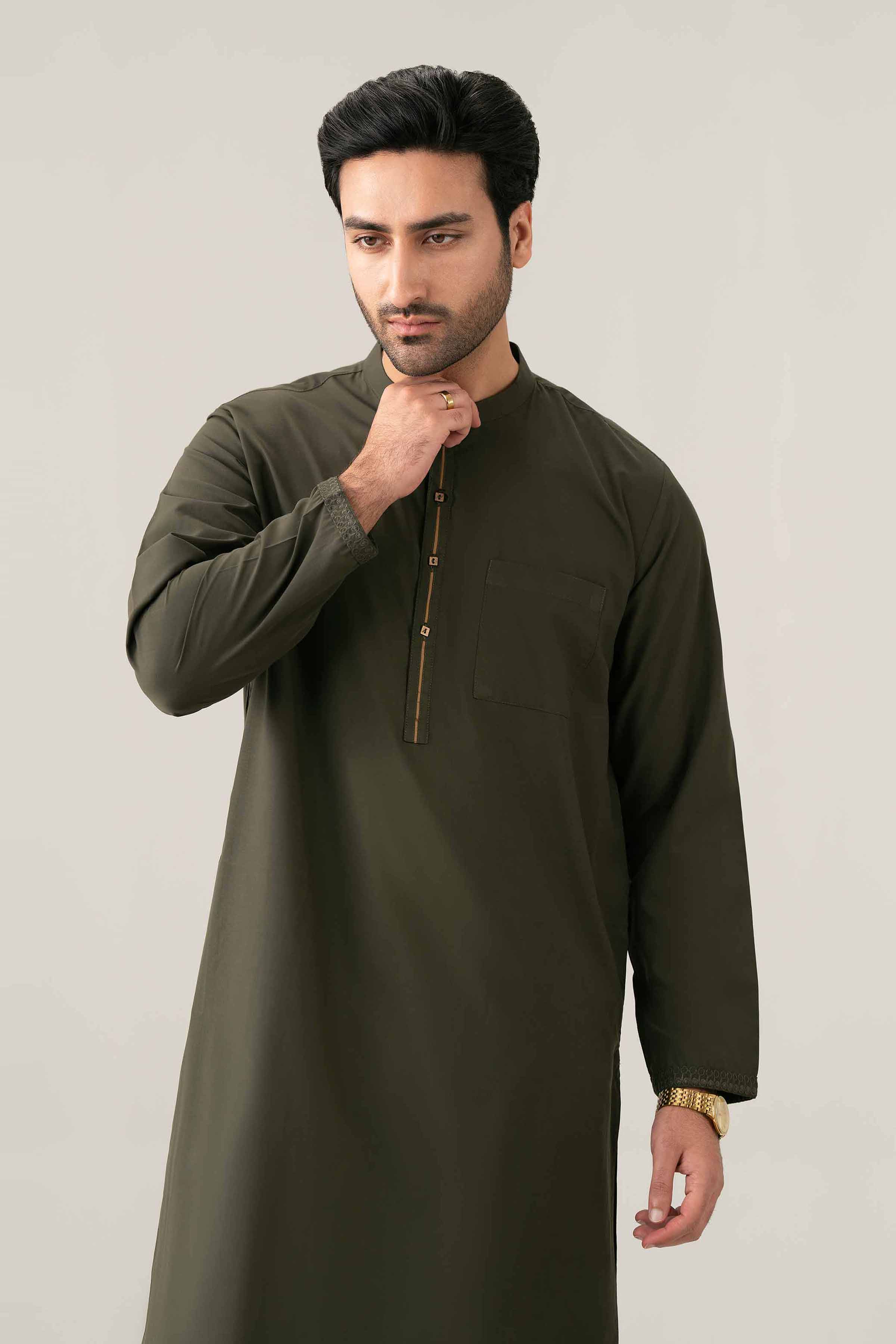 Nishat UK - Olive Embroidered PV 2-piece ready to wear Dress
