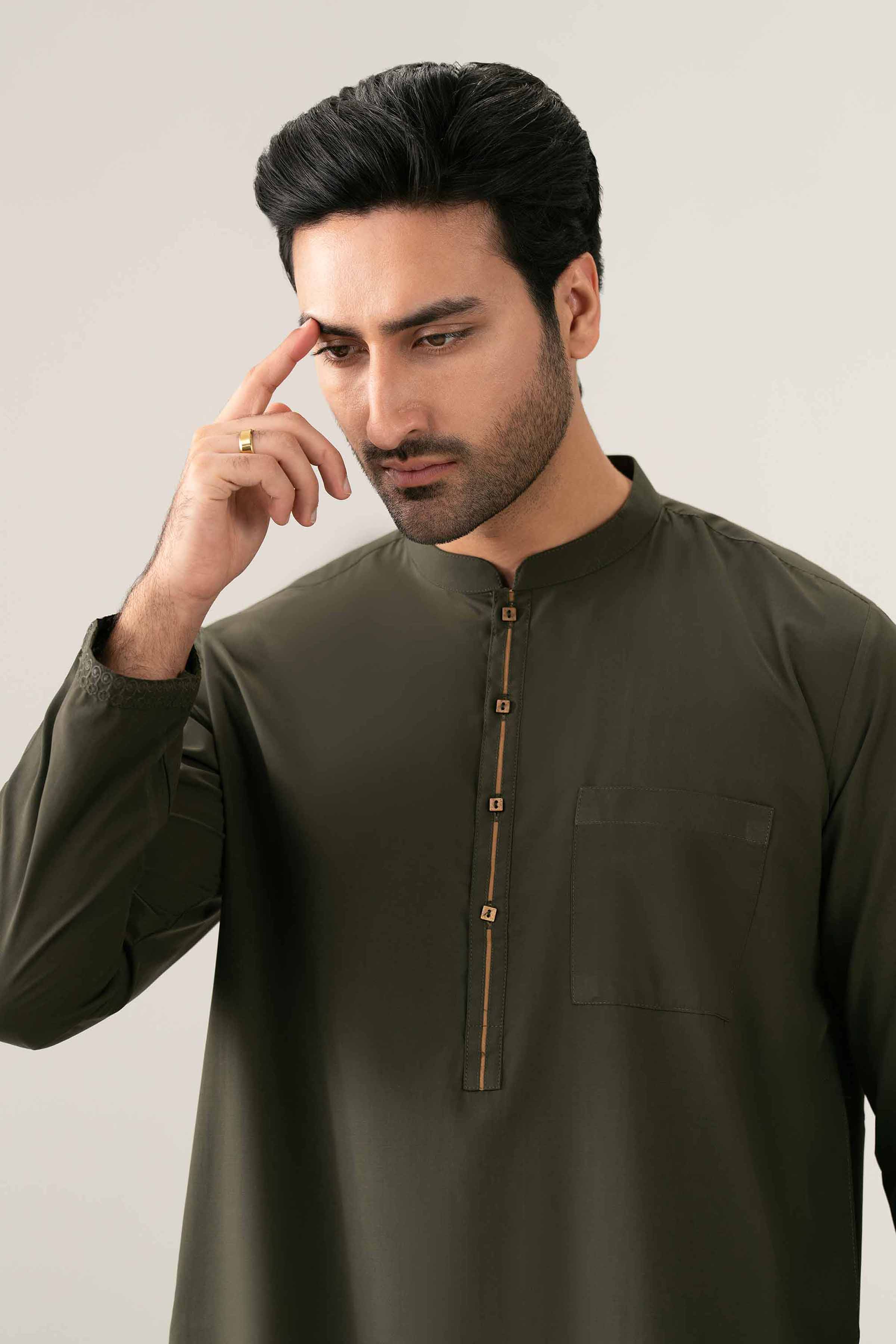 Nishat UK - Olive Embroidered PV 2-piece ready to wear Dress