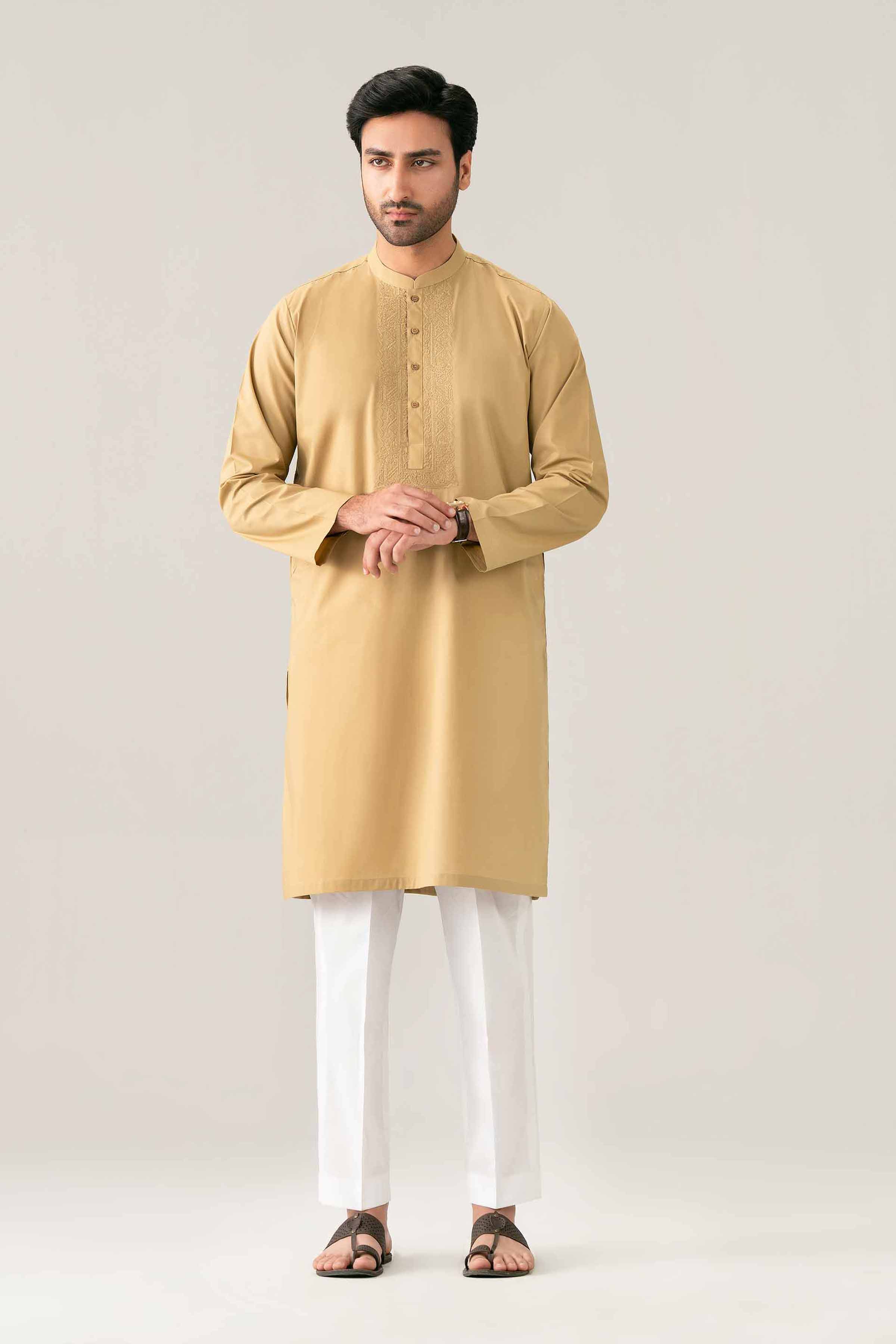 Nishat UK - Brown Embroidered Cotton 1-piece ready to wear kurta