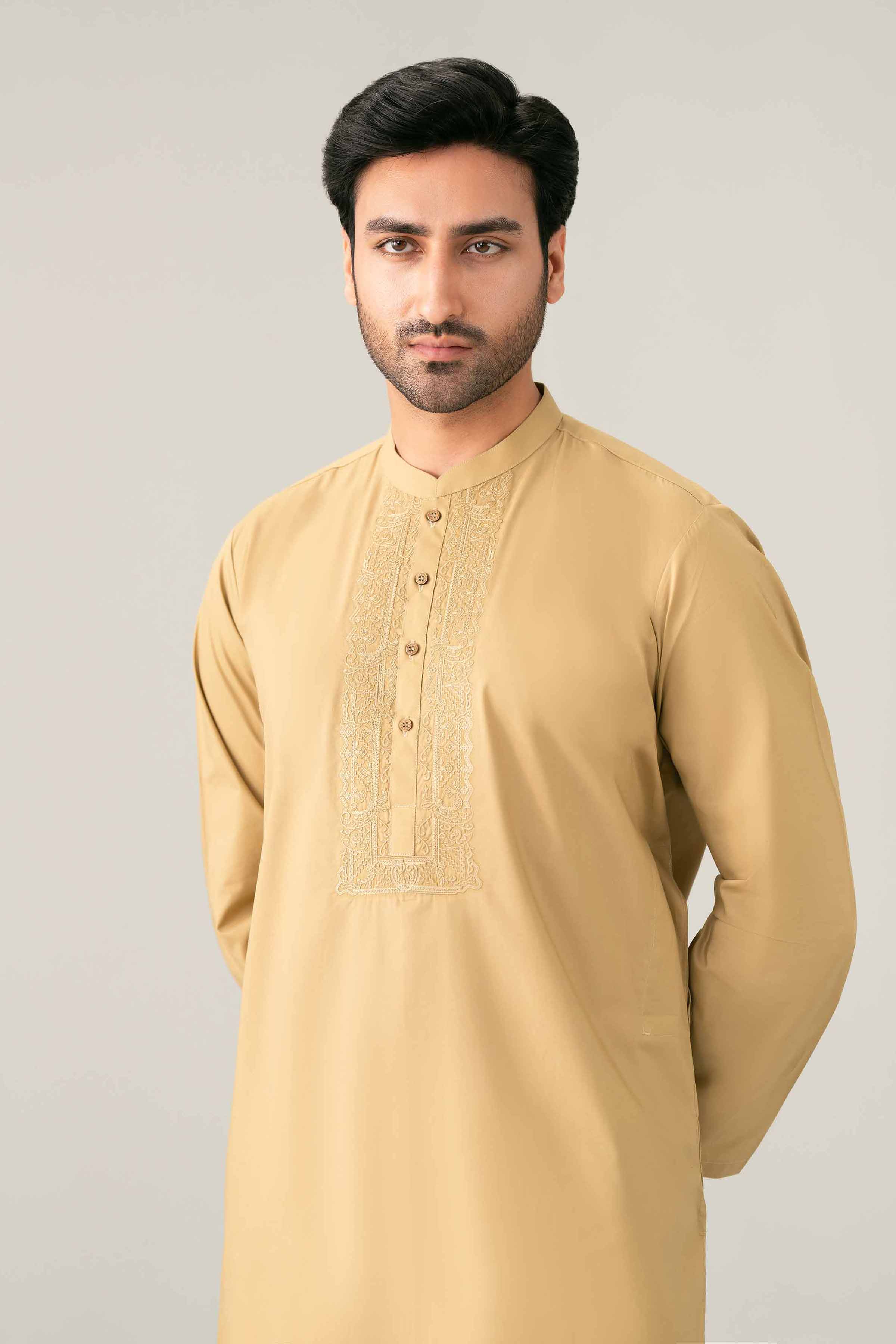 Nishat UK - Brown Embroidered Cotton 1-piece ready to wear kurta