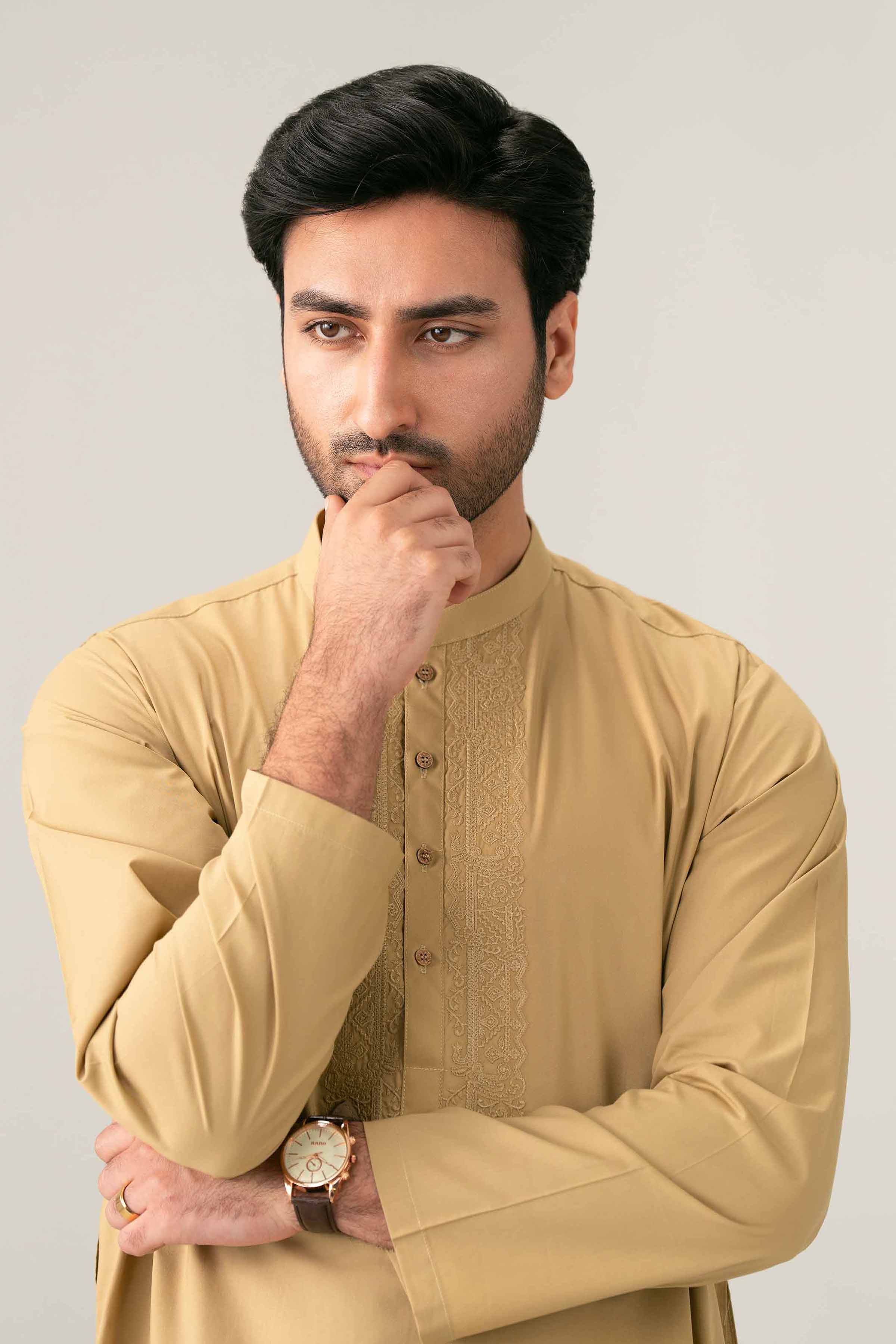 Nishat UK - Brown Embroidered Cotton 1-piece ready to wear kurta
