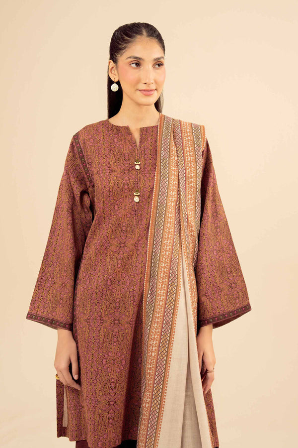 NishatUK - Brown Embroidered Karandi 3-piece ready to wear Suit