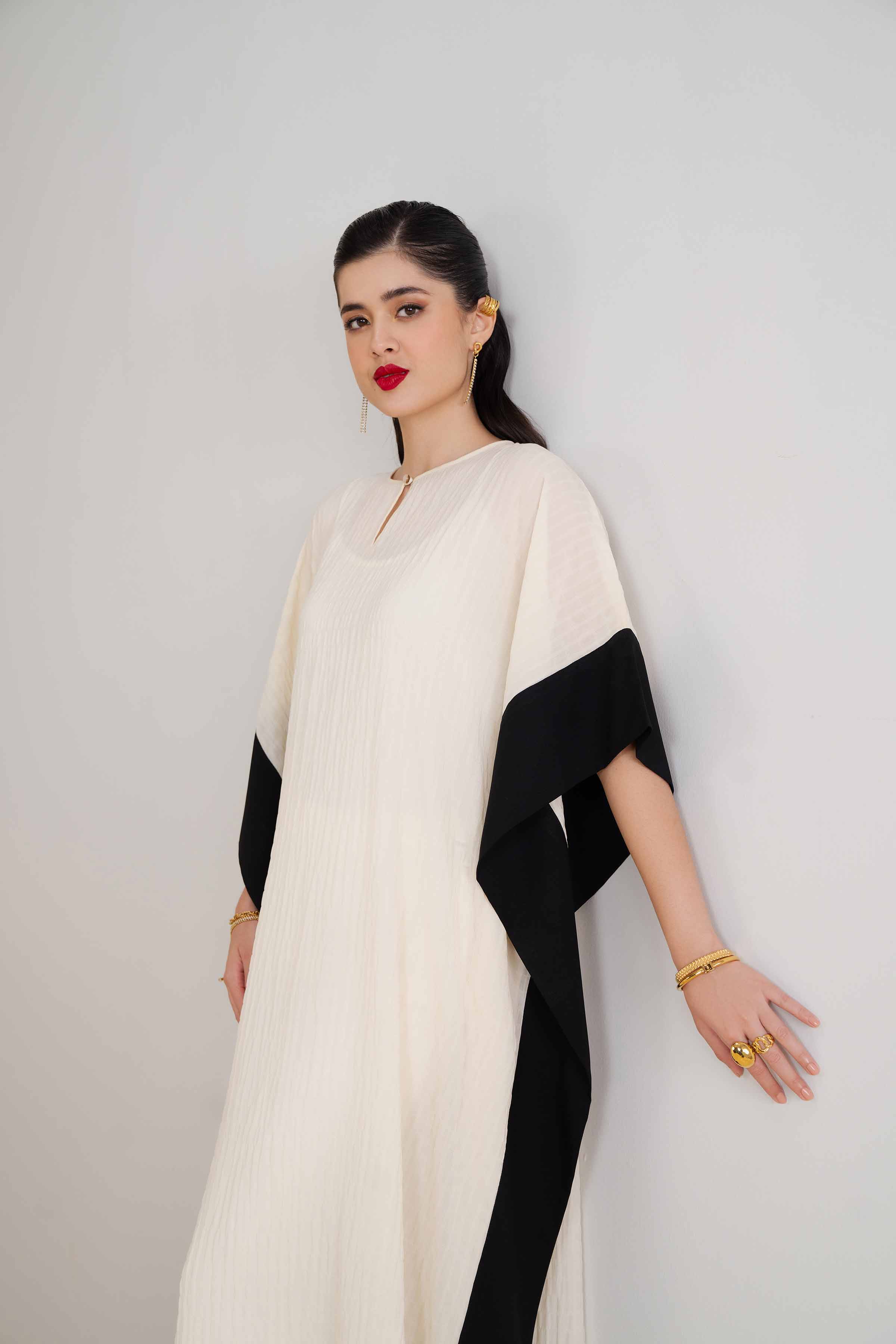 NishatUK - Off White Solids Slub Silk 1-piece ready to wear Kaftan