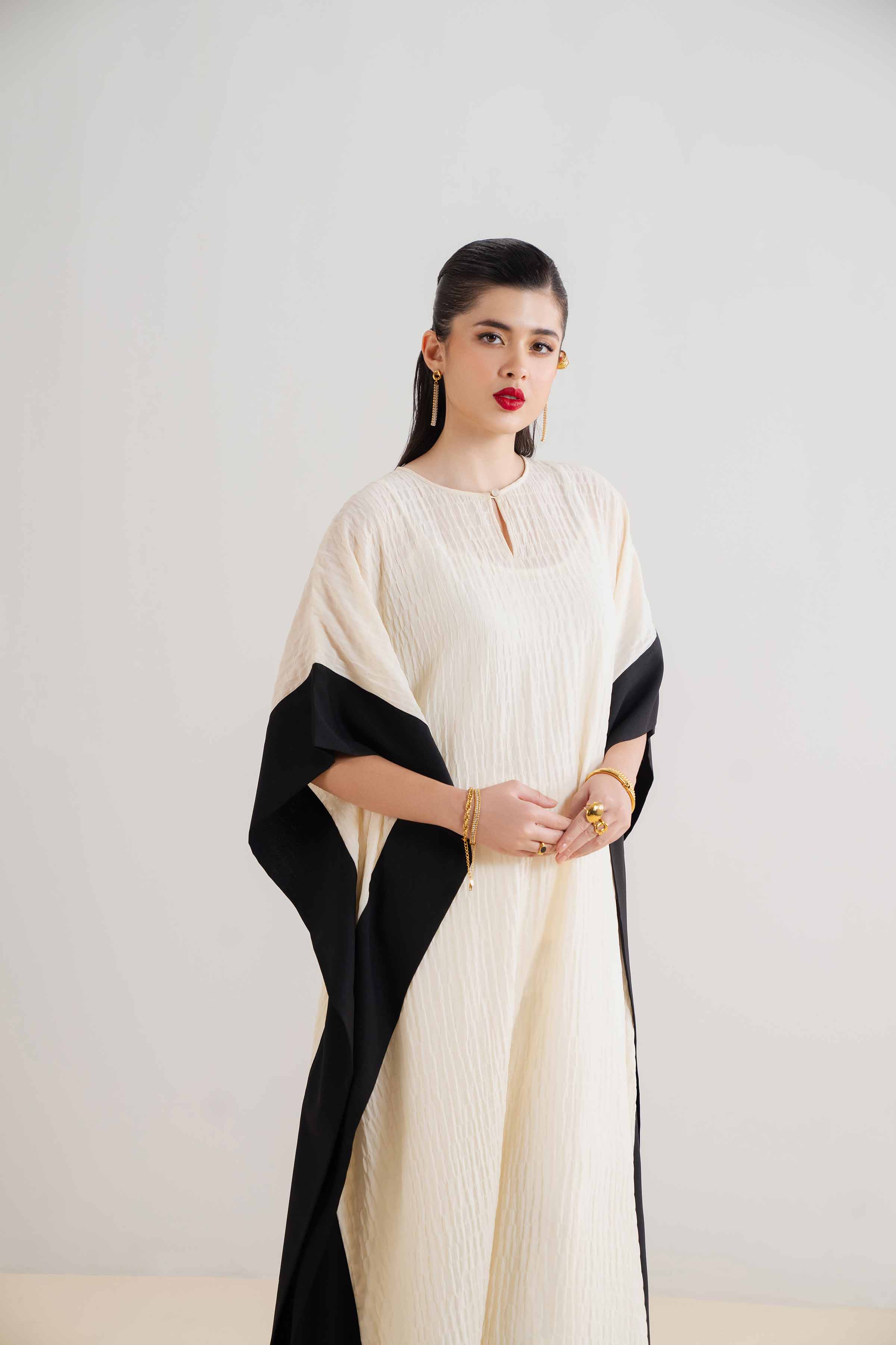 NishatUK - Off White Solids Slub Silk 1-piece ready to wear Kaftan