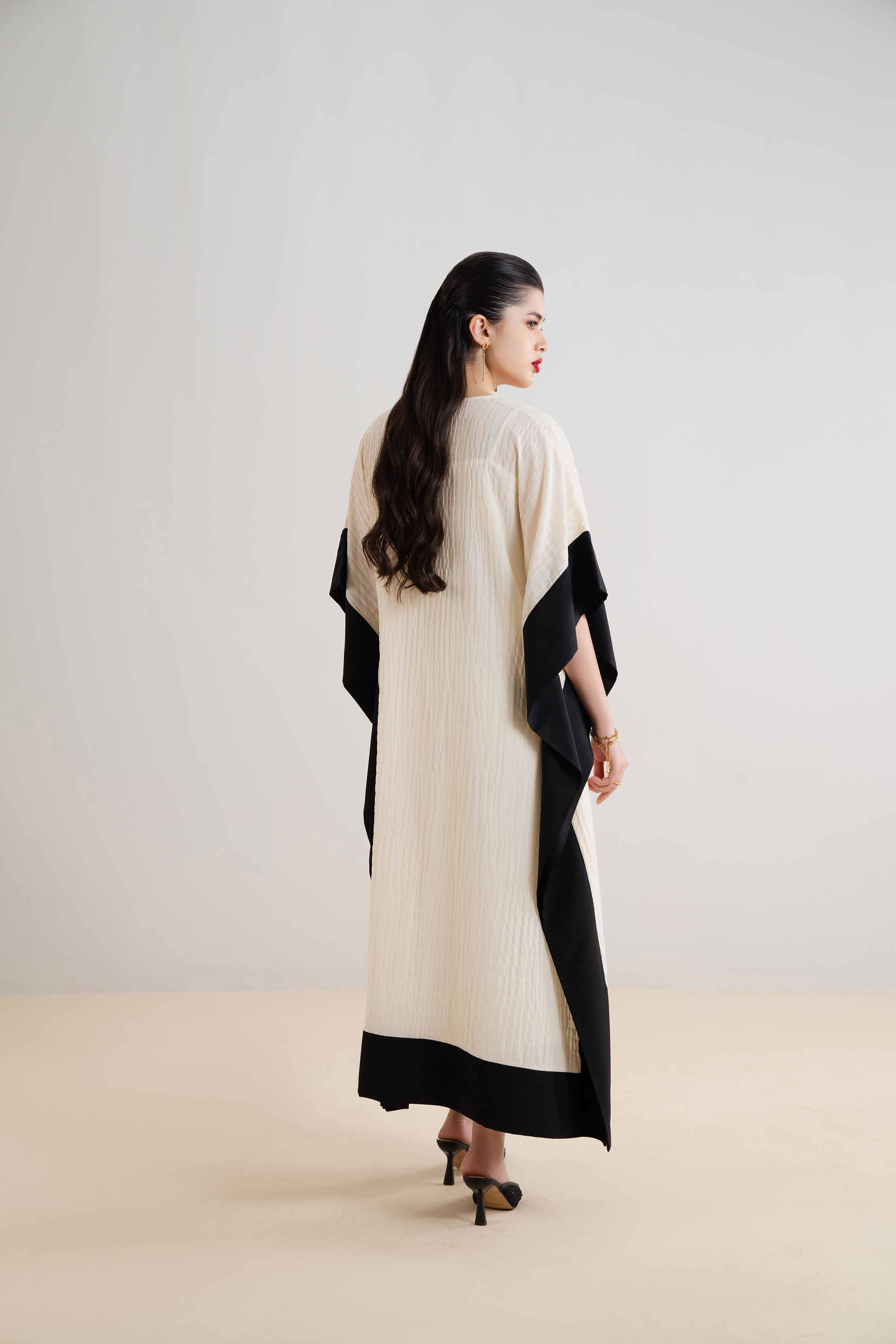 NishatUK - Off White Solids Slub Silk 1-piece ready to wear Kaftan