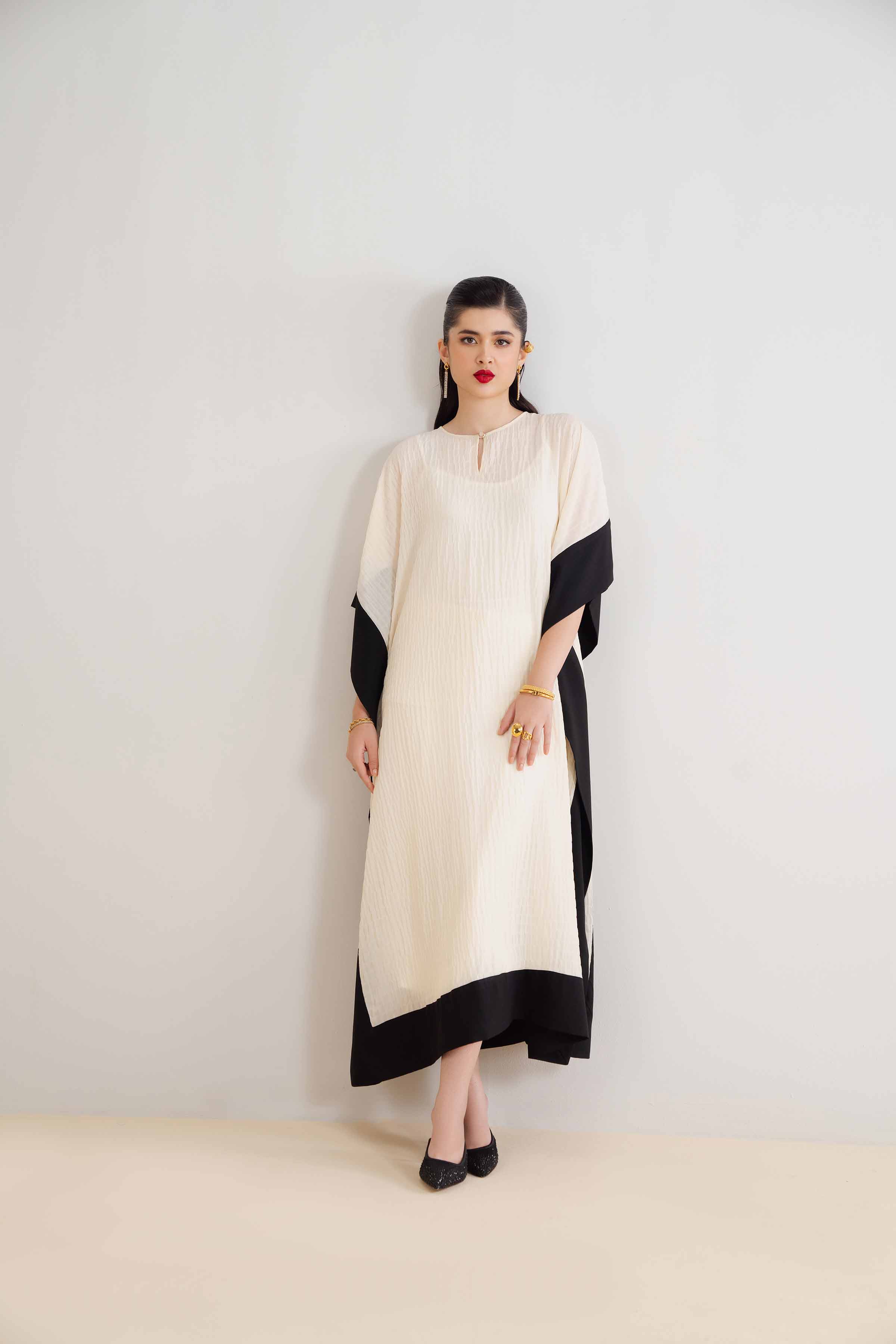 NishatUK - Off White Solids Slub Silk 1-piece ready to wear Kaftan
