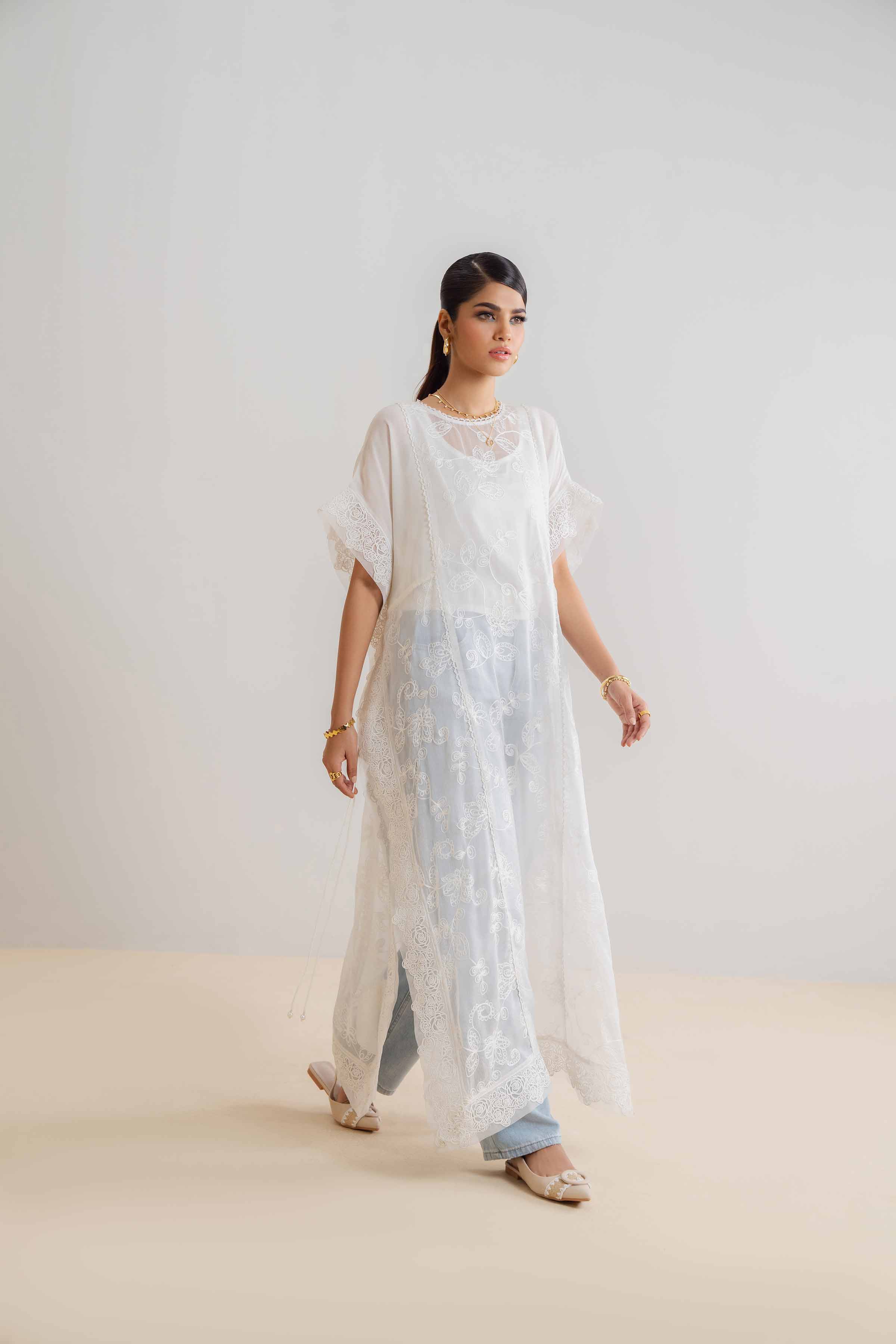 NishatUK - Brown Solids Cotton 1-piece ready to wear Kaftan