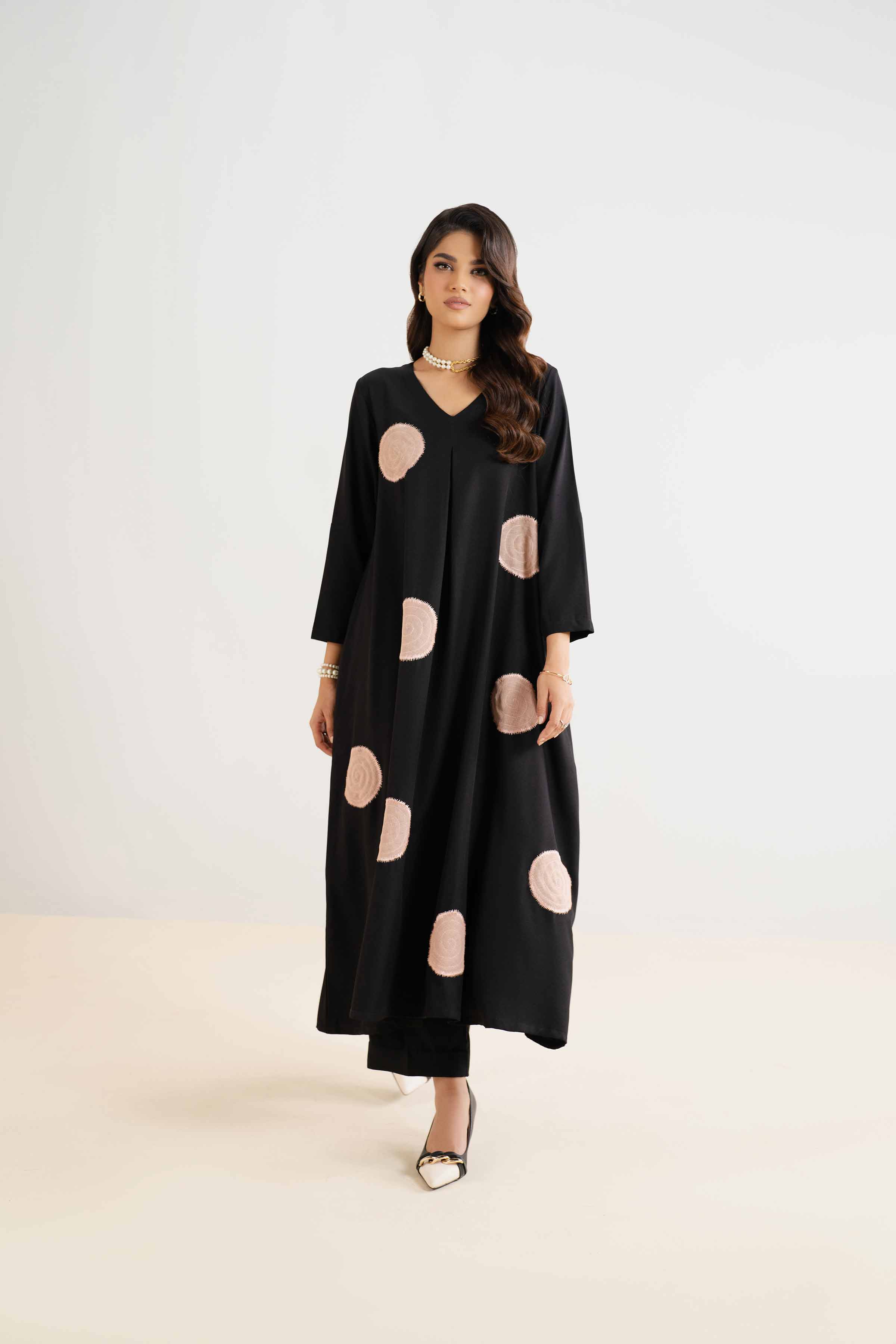 NishatUK - Brown Embroidered  Poly Fabric With Organza 1-piece ready to wear Long Dress