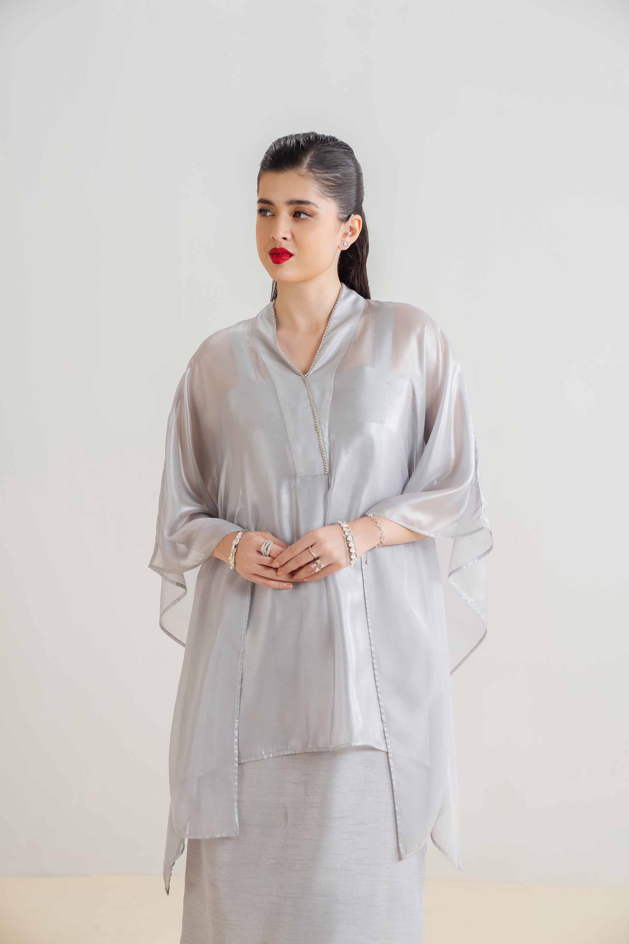 NishatUK - Brown Embroidered   Charmeuse 1-piece ready to wear Kaftan