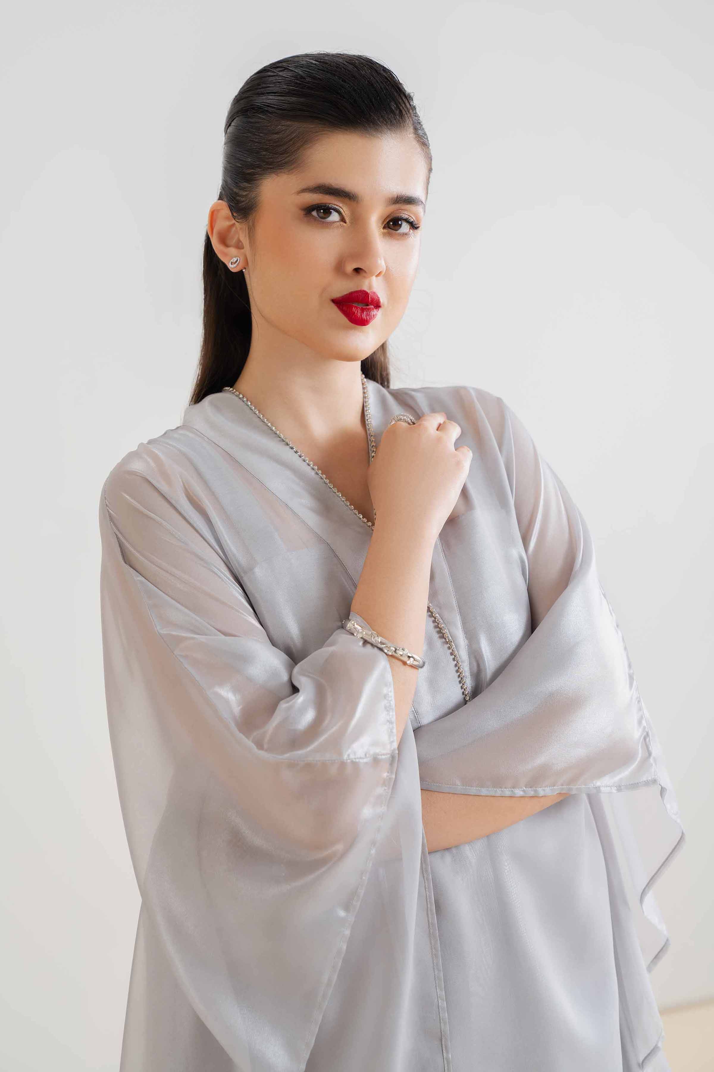 NishatUK - Brown Embroidered   Charmeuse 1-piece ready to wear Kaftan