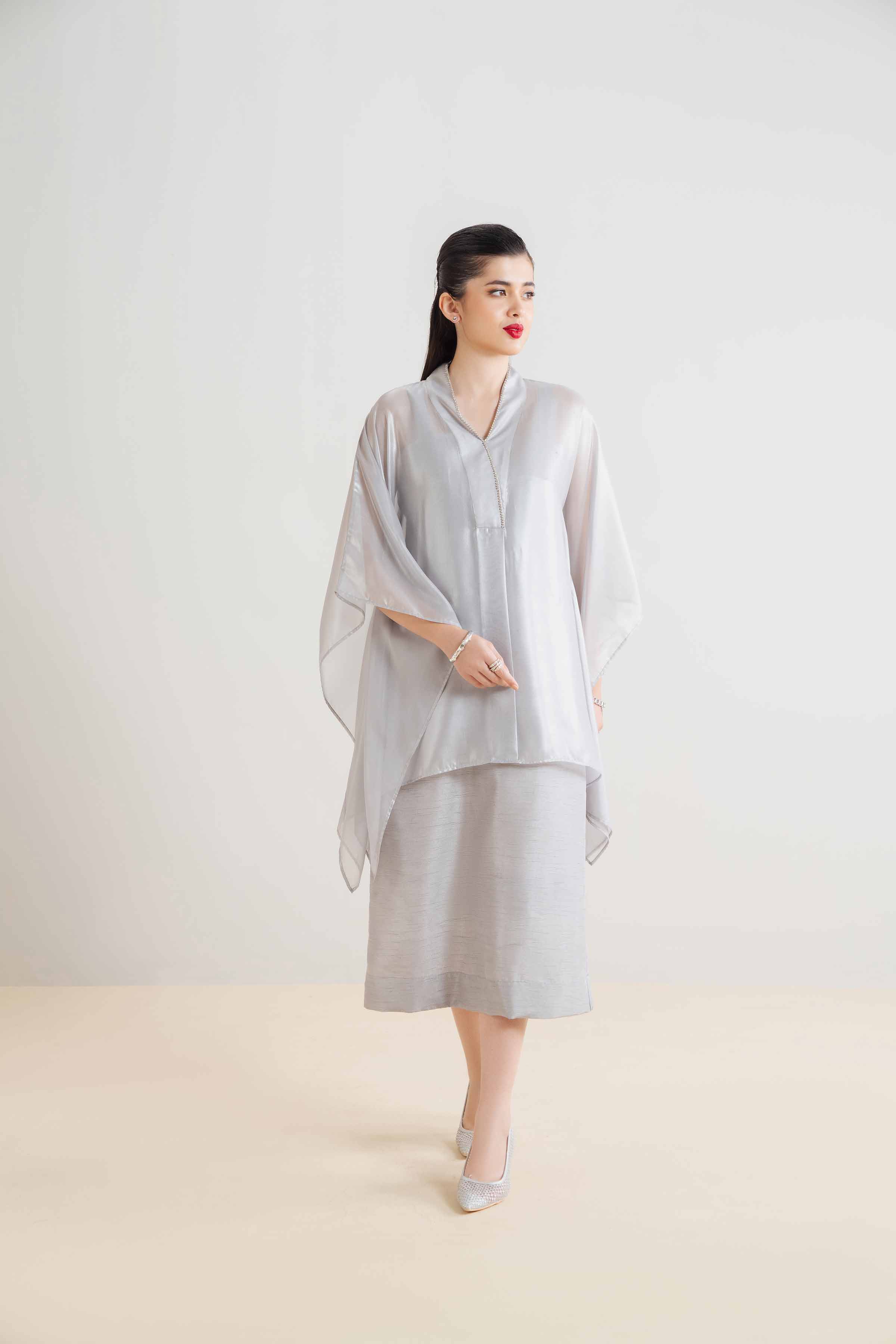 NishatUK - Brown Embroidered   Charmeuse 1-piece ready to wear Kaftan