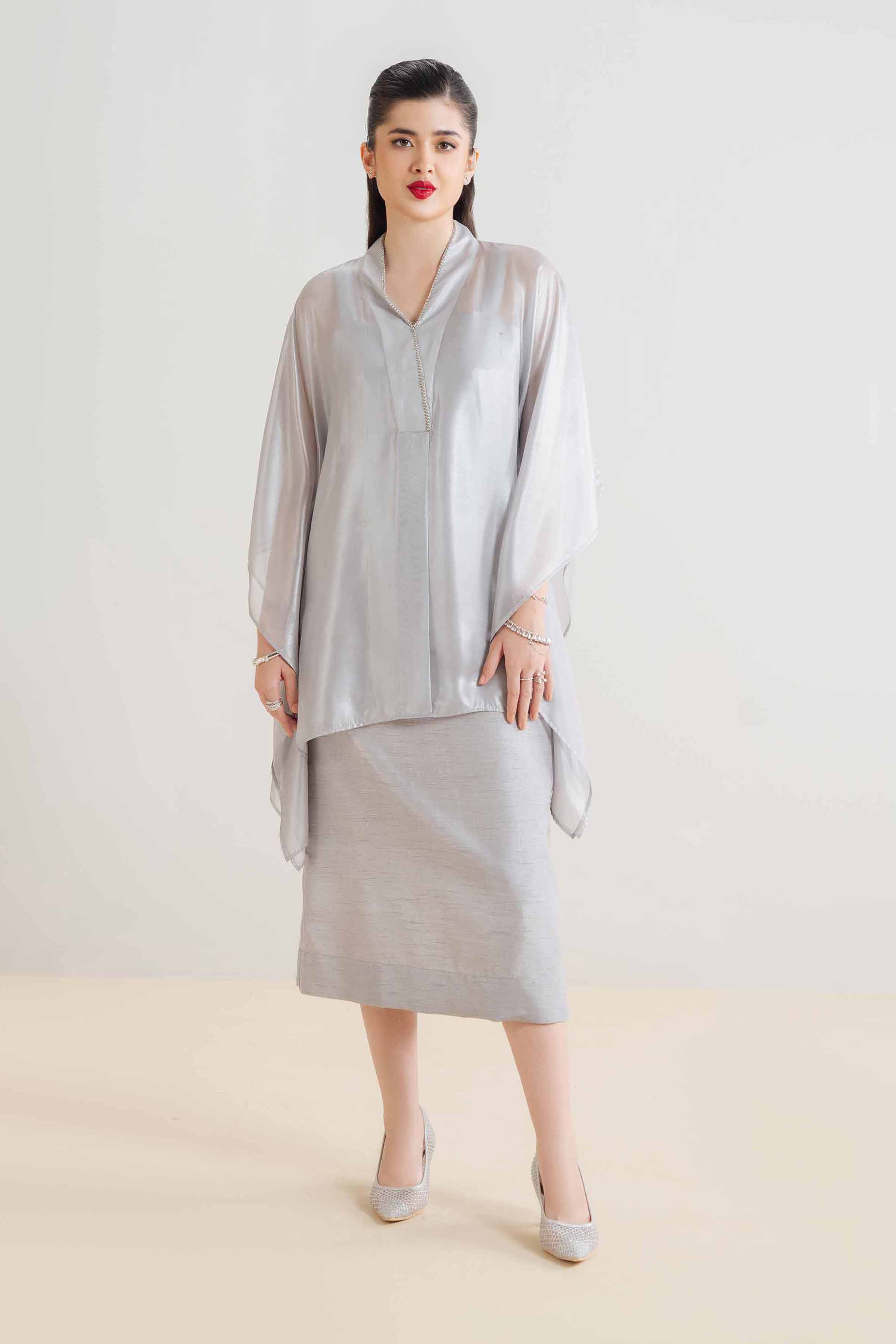 NishatUK - Brown Embroidered   Charmeuse 1-piece ready to wear Kaftan