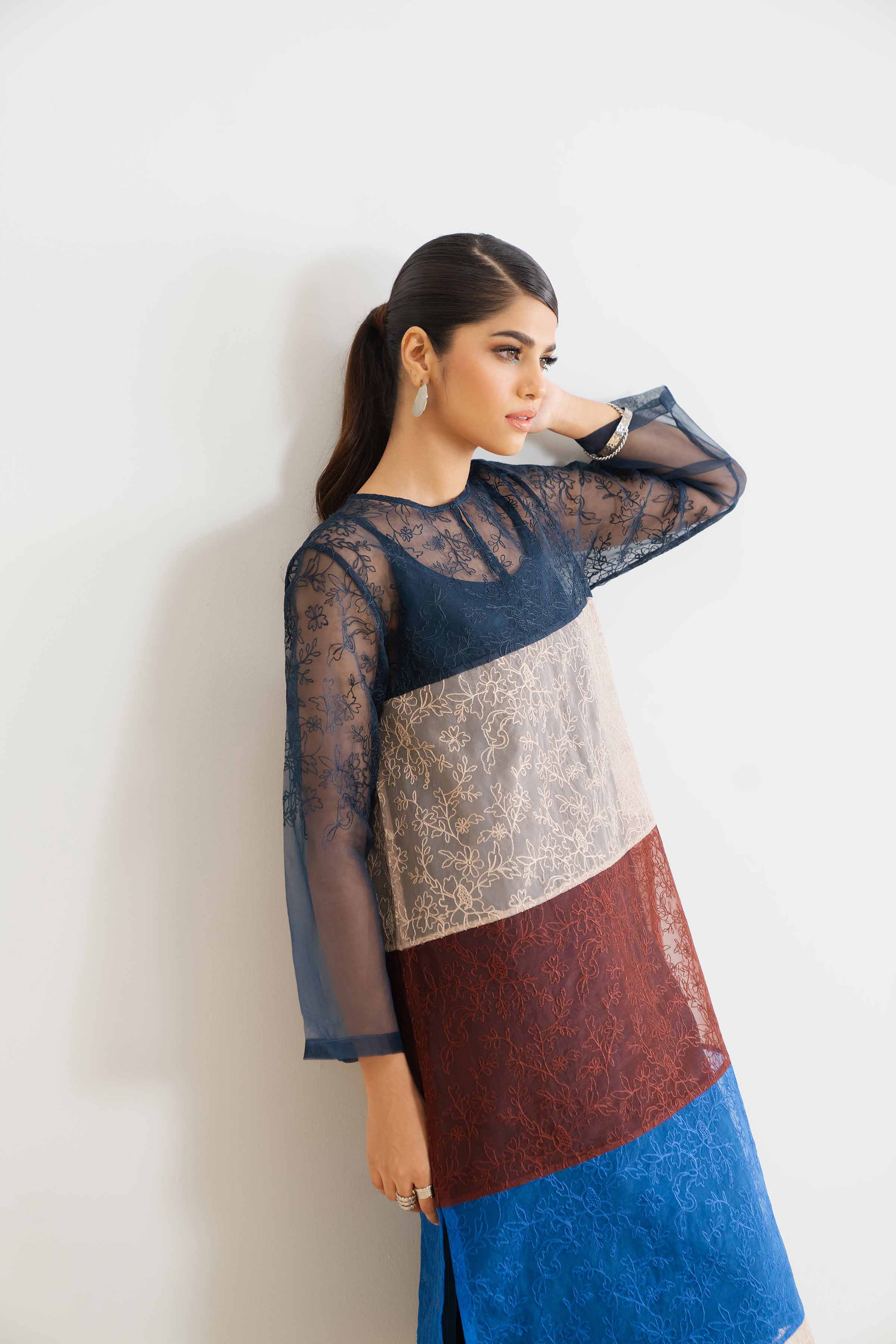 NishatUK - Brown Embroidered   Organza 2-piece ready to wear Dress