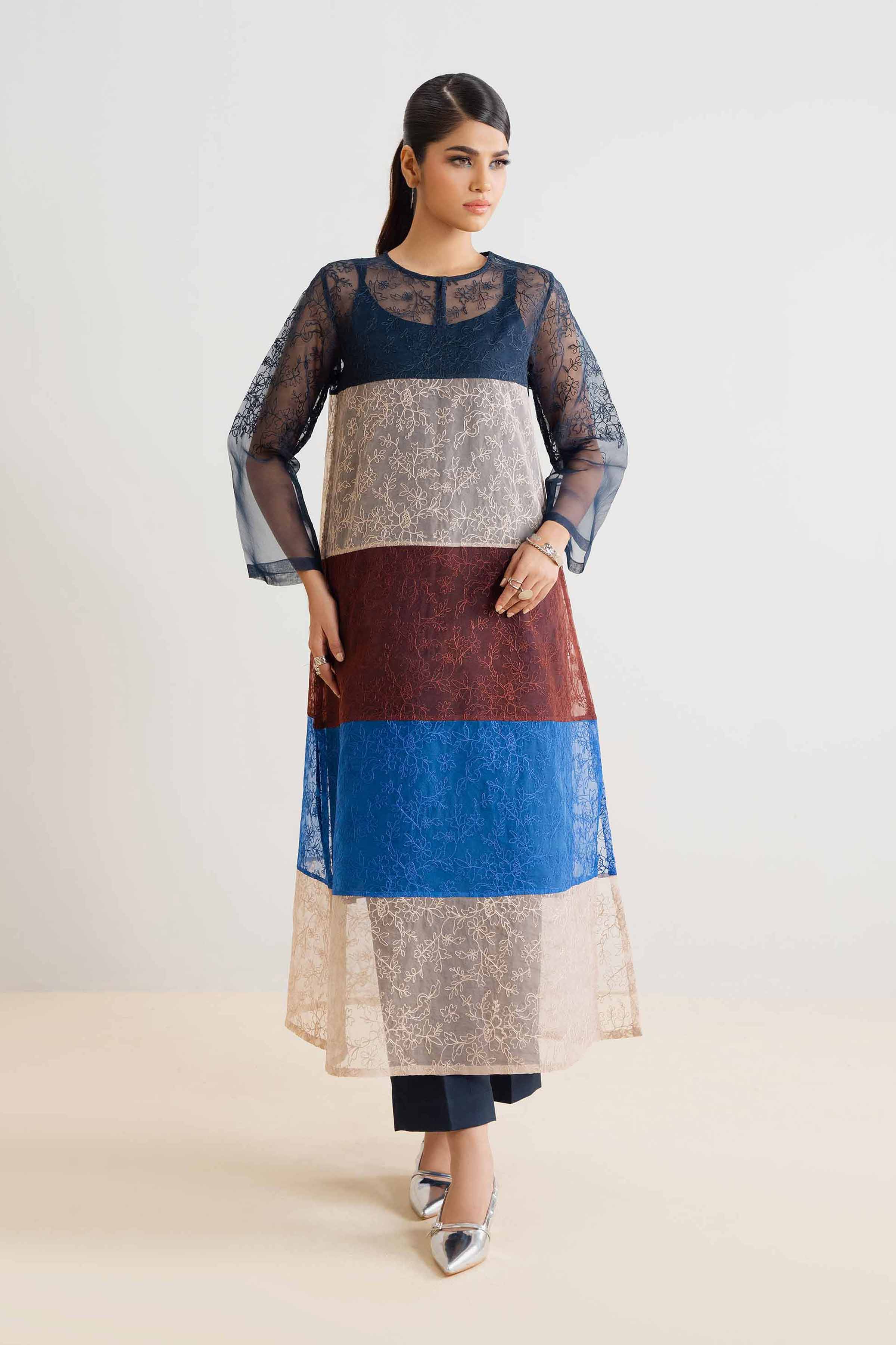 NishatUK - Brown Embroidered   Organza 2-piece ready to wear Dress