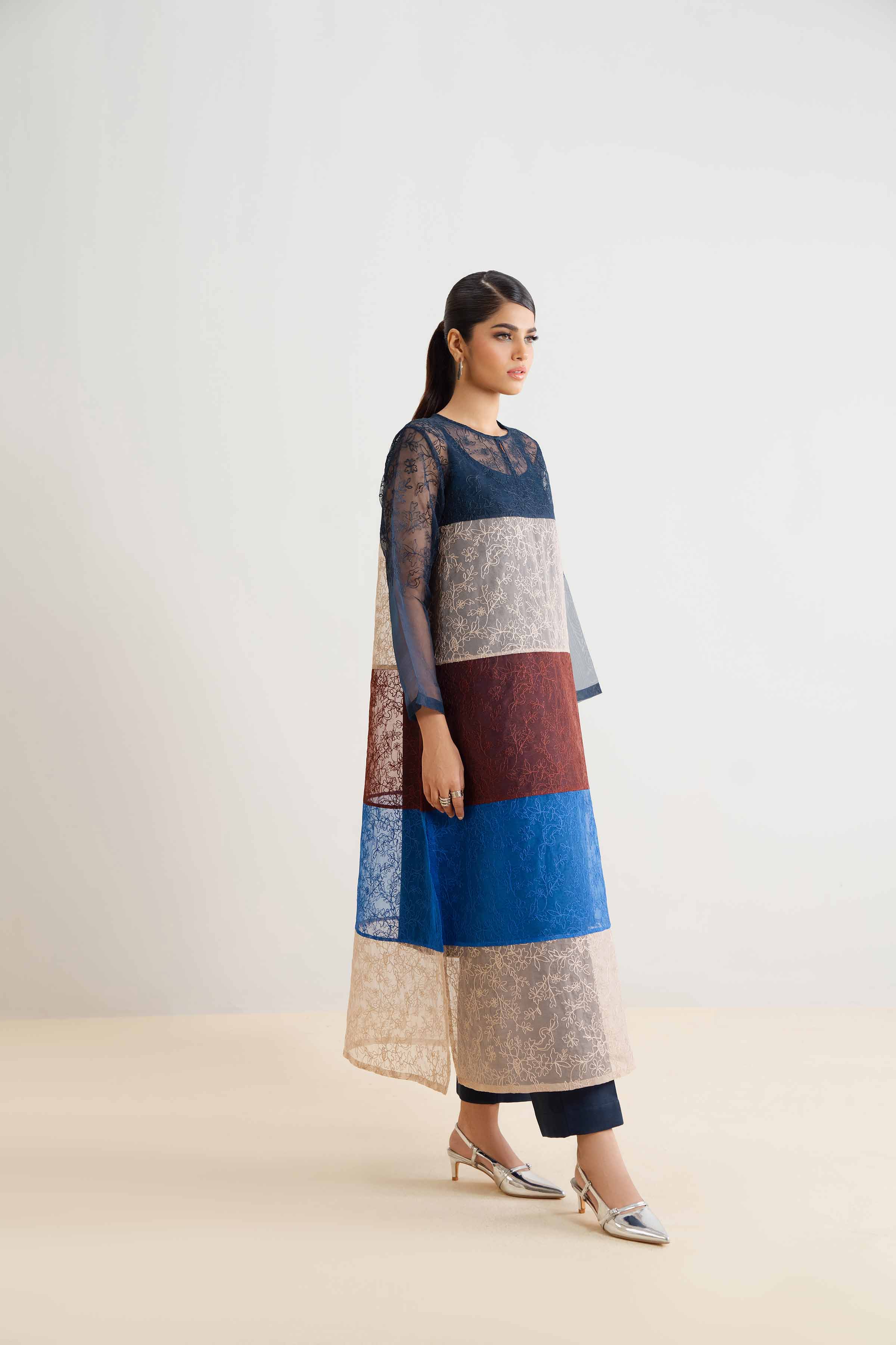 NishatUK - Brown Embroidered   Organza 2-piece ready to wear Dress