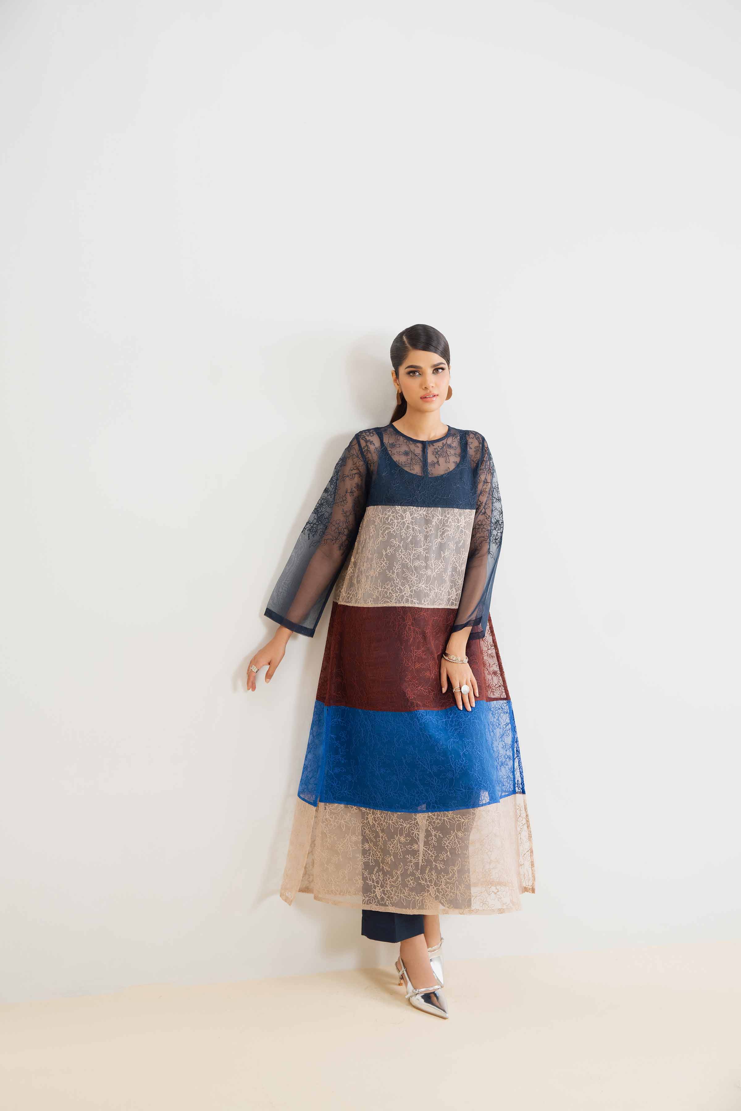 NishatUK - Brown Embroidered   Organza 2-piece ready to wear Dress