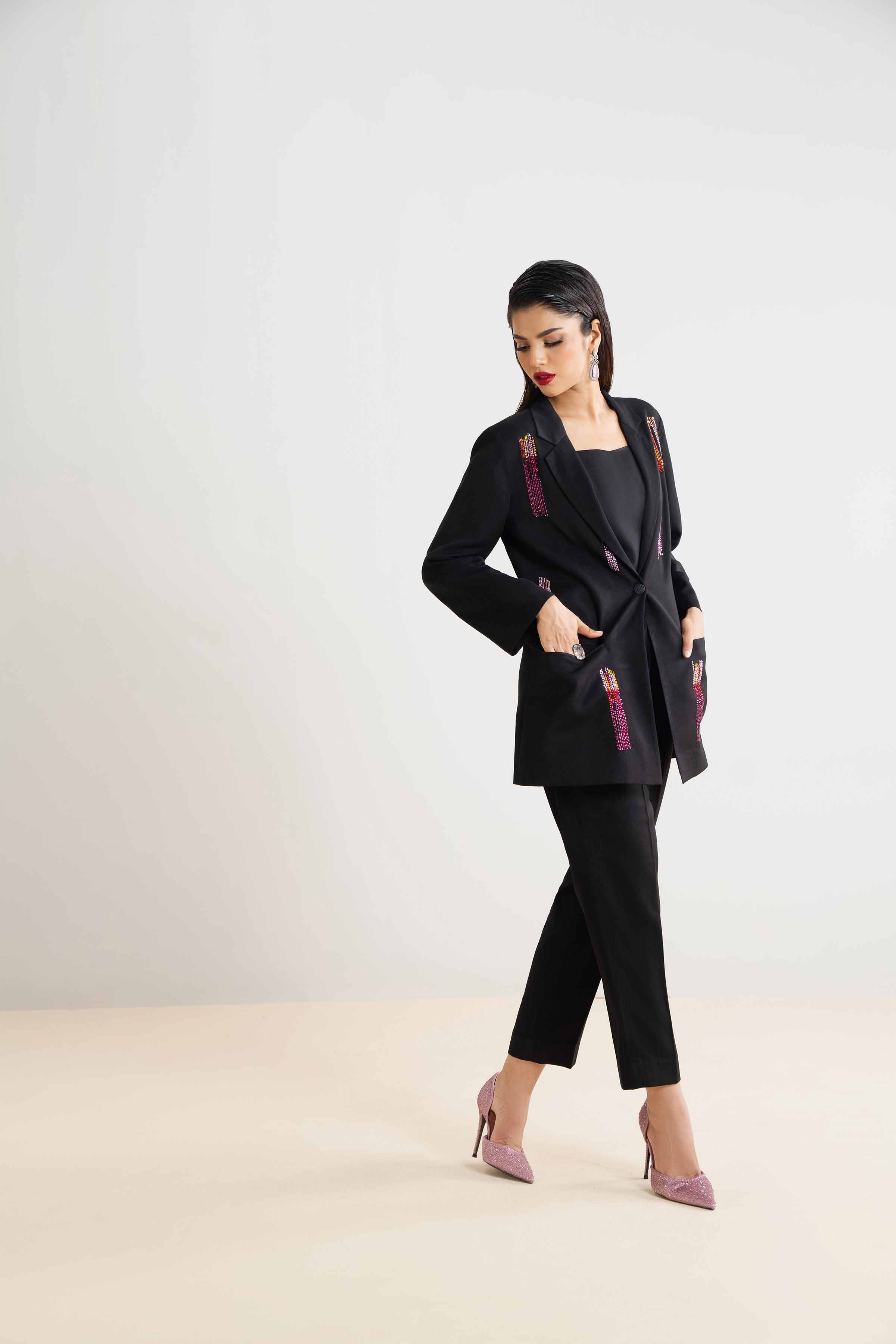 NishatUK - Black Solids  Poly Fabric 2-piece ready to wear Dress