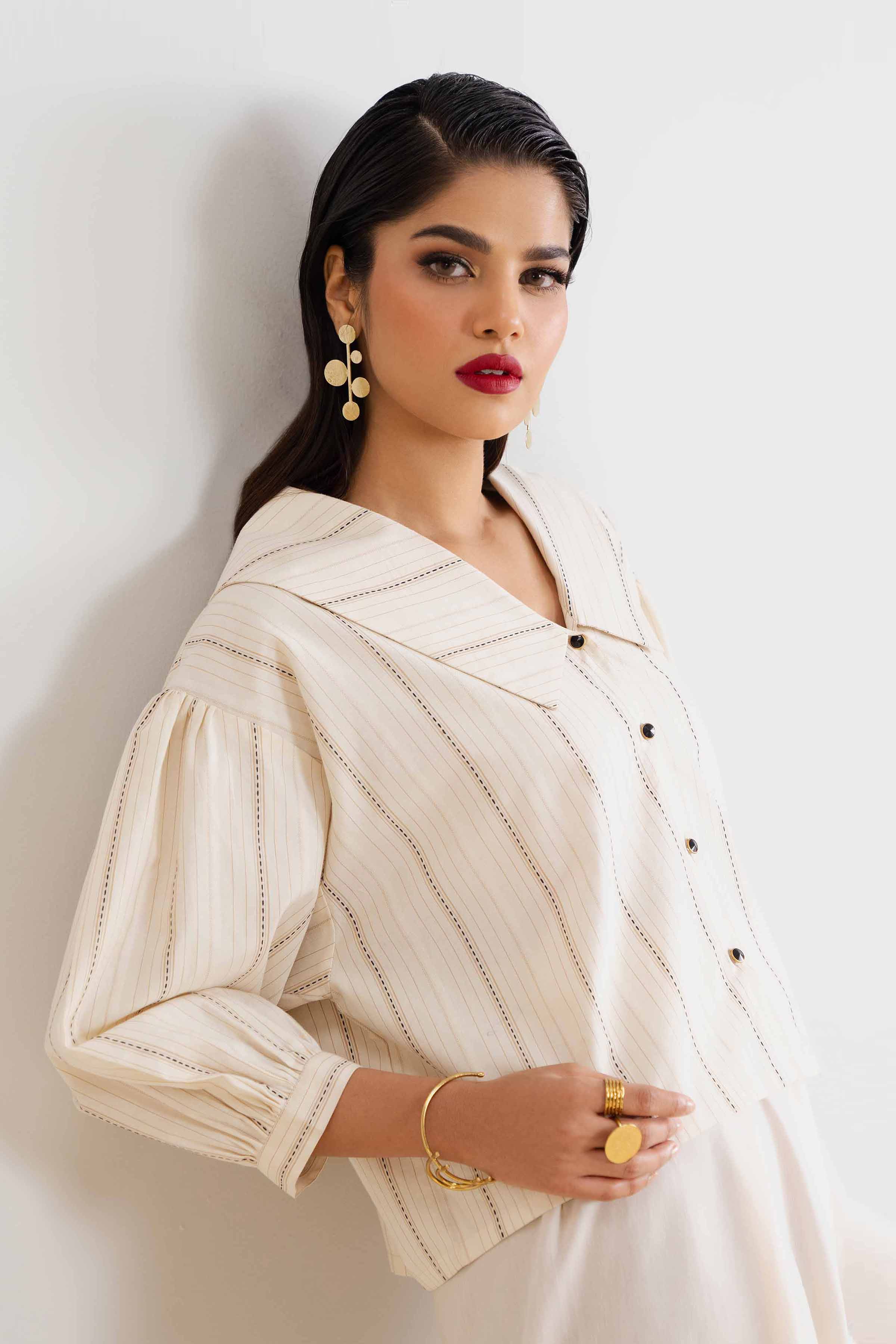 NishatUK - Brown Embroidered   Yarn Dyed 2-piece ready to wear Dress