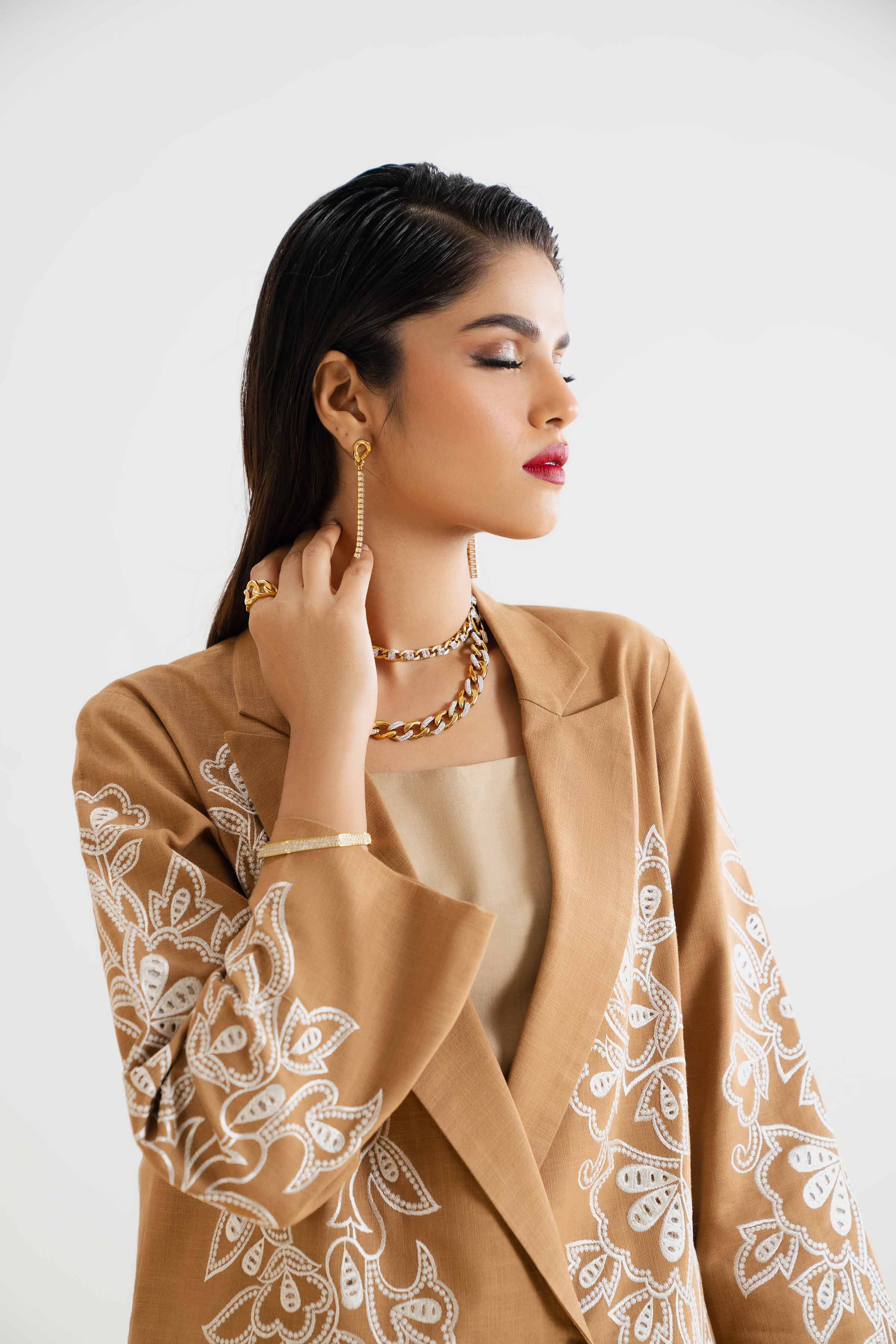 NishatUK - Yellow Embroidered   Cotton 2-piece ready to wear Dress
