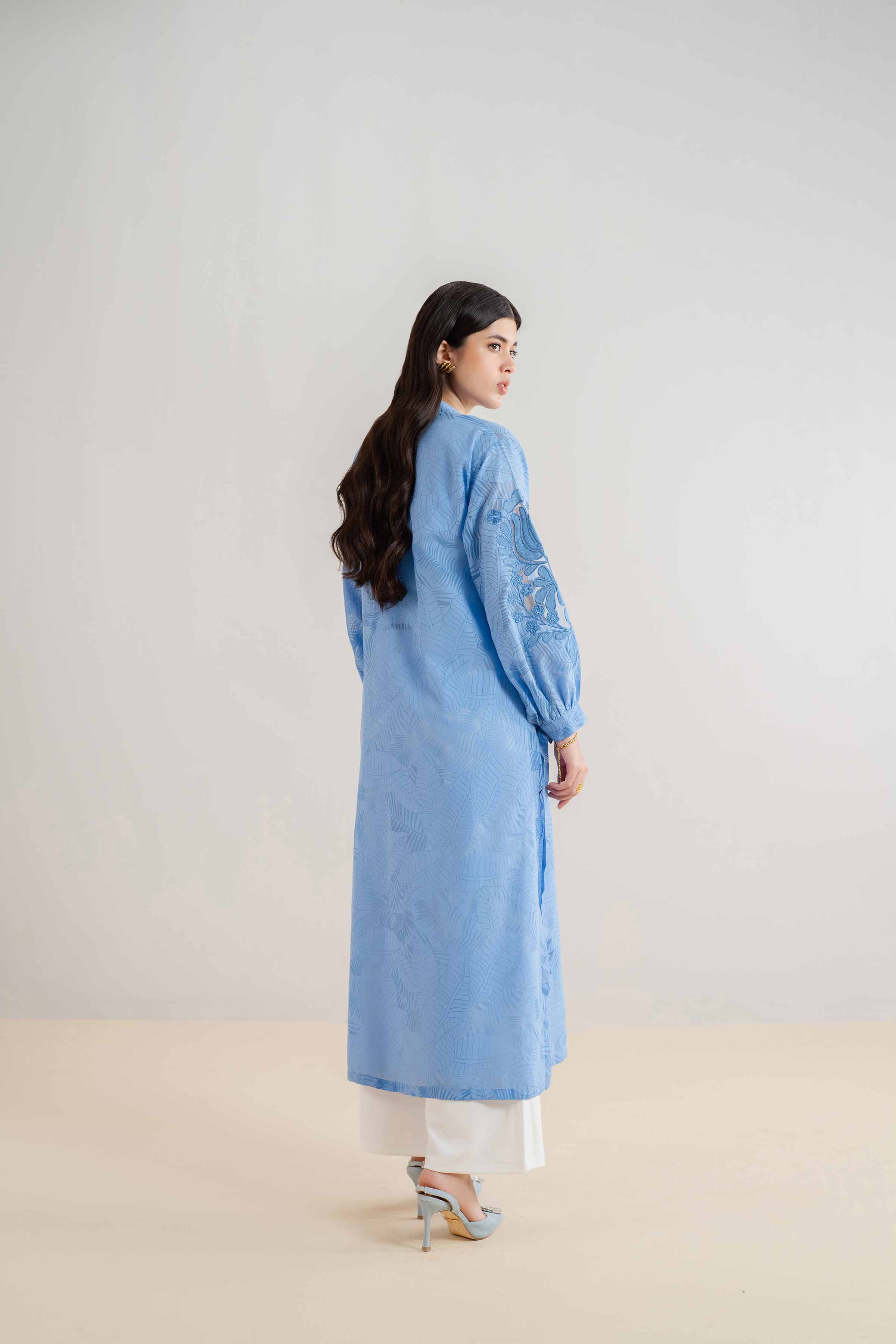 NishatUK - Brown Embroidered  Burnout 1-piece ready to wear Dress