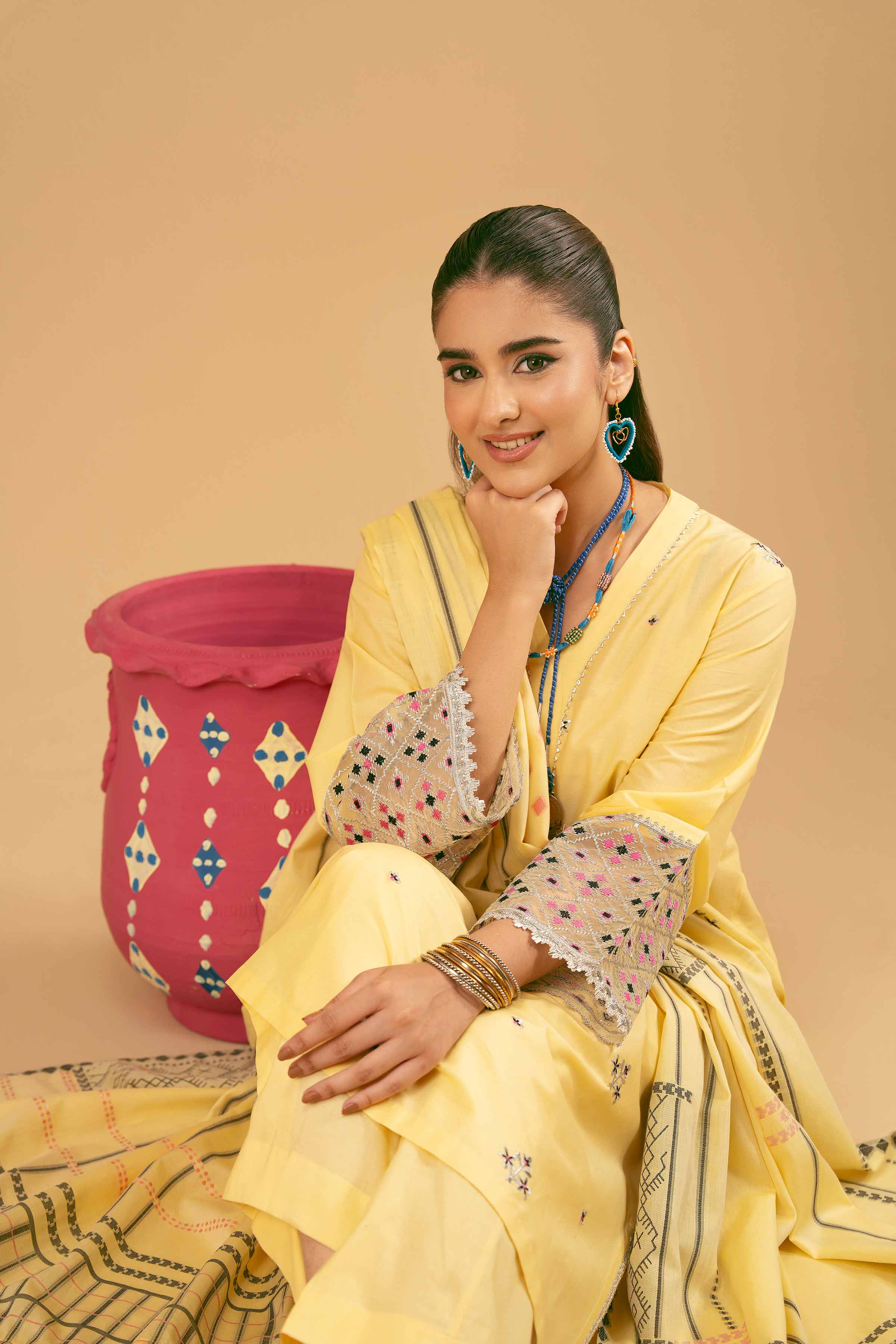 NishatUK - Yellow Embroidered   Cambric 3-piece ready to wear Suit