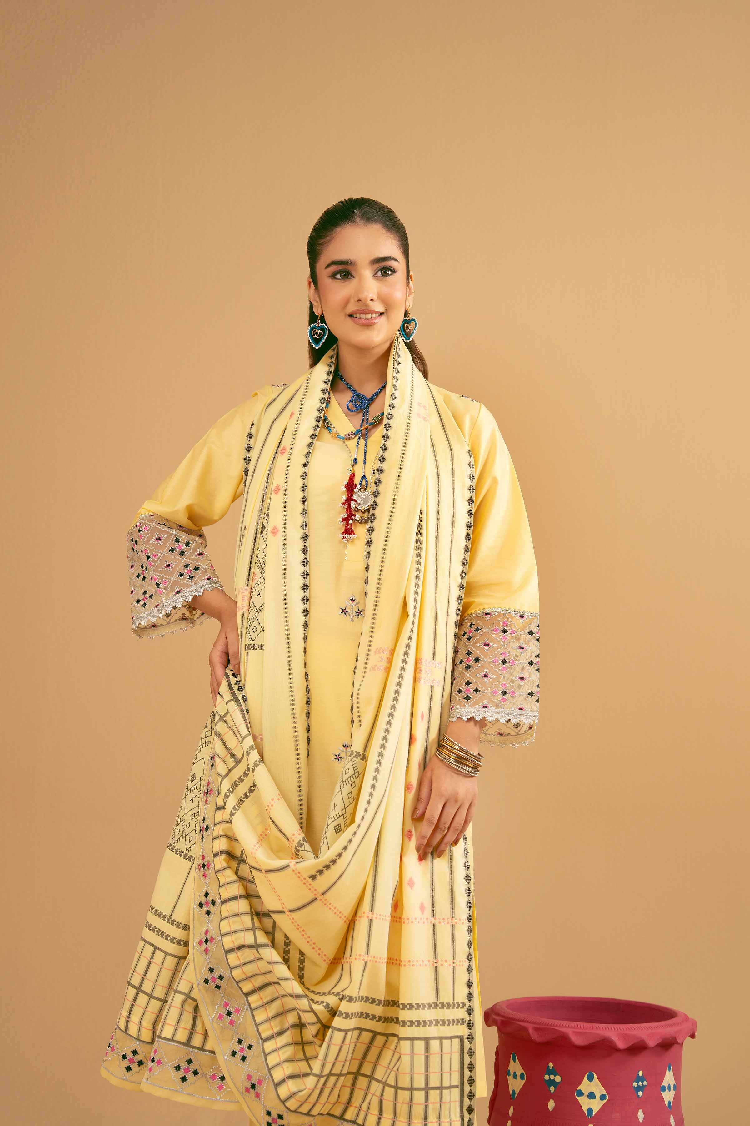 NishatUK - Yellow Embroidered   Cambric 3-piece ready to wear Suit