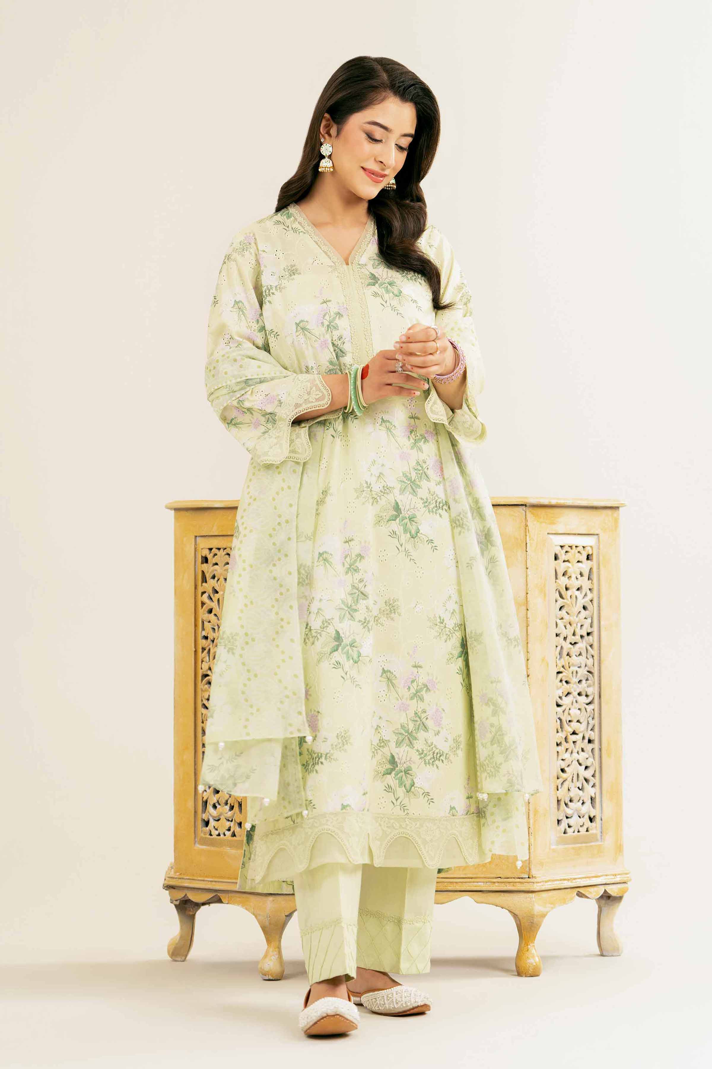 NishatUK - Pistachio Printed  Chicken Kari 3-piece ready to wear Suit