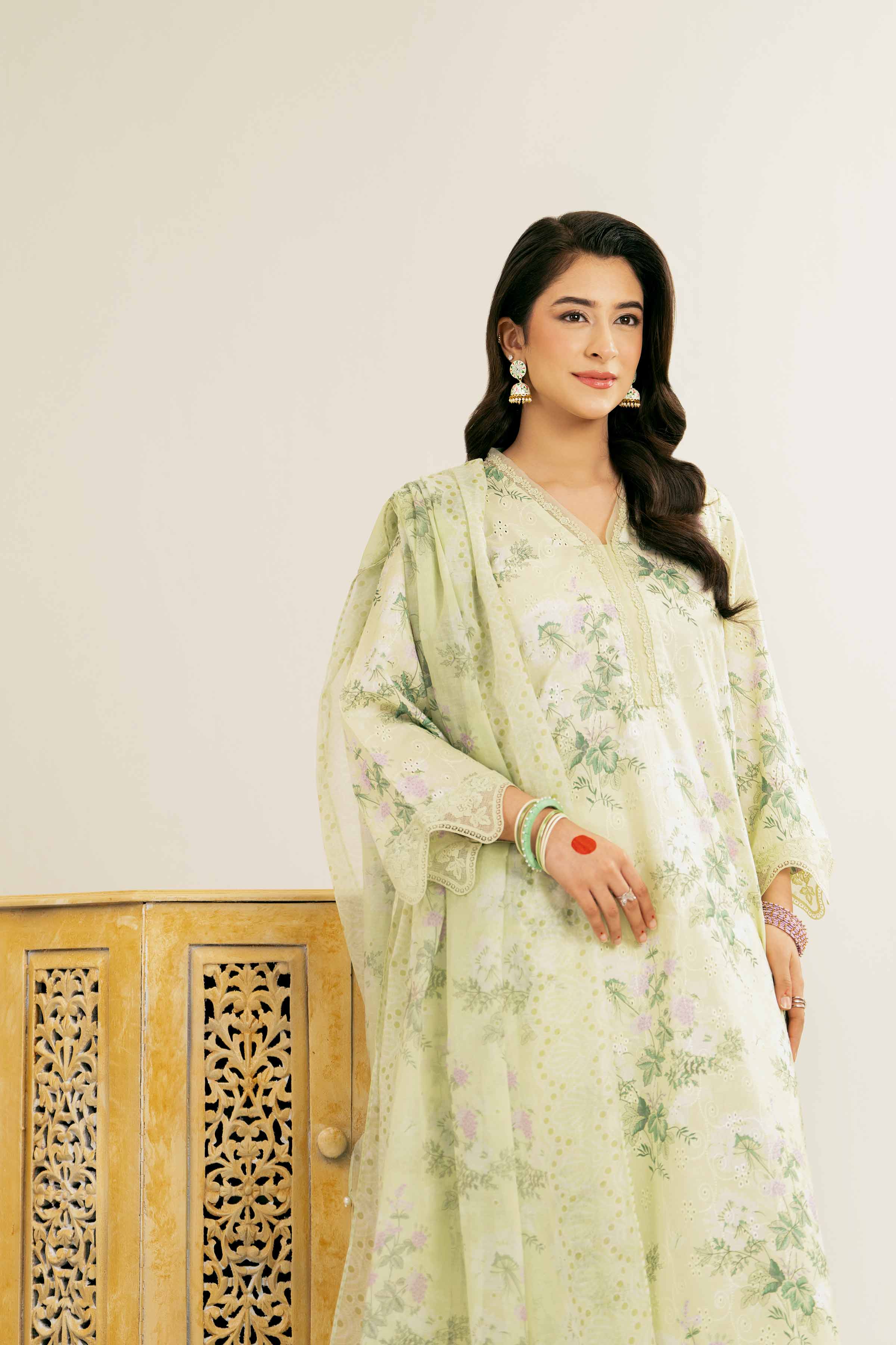 NishatUK - Pistachio Printed  Chicken Kari 3-piece ready to wear Suit