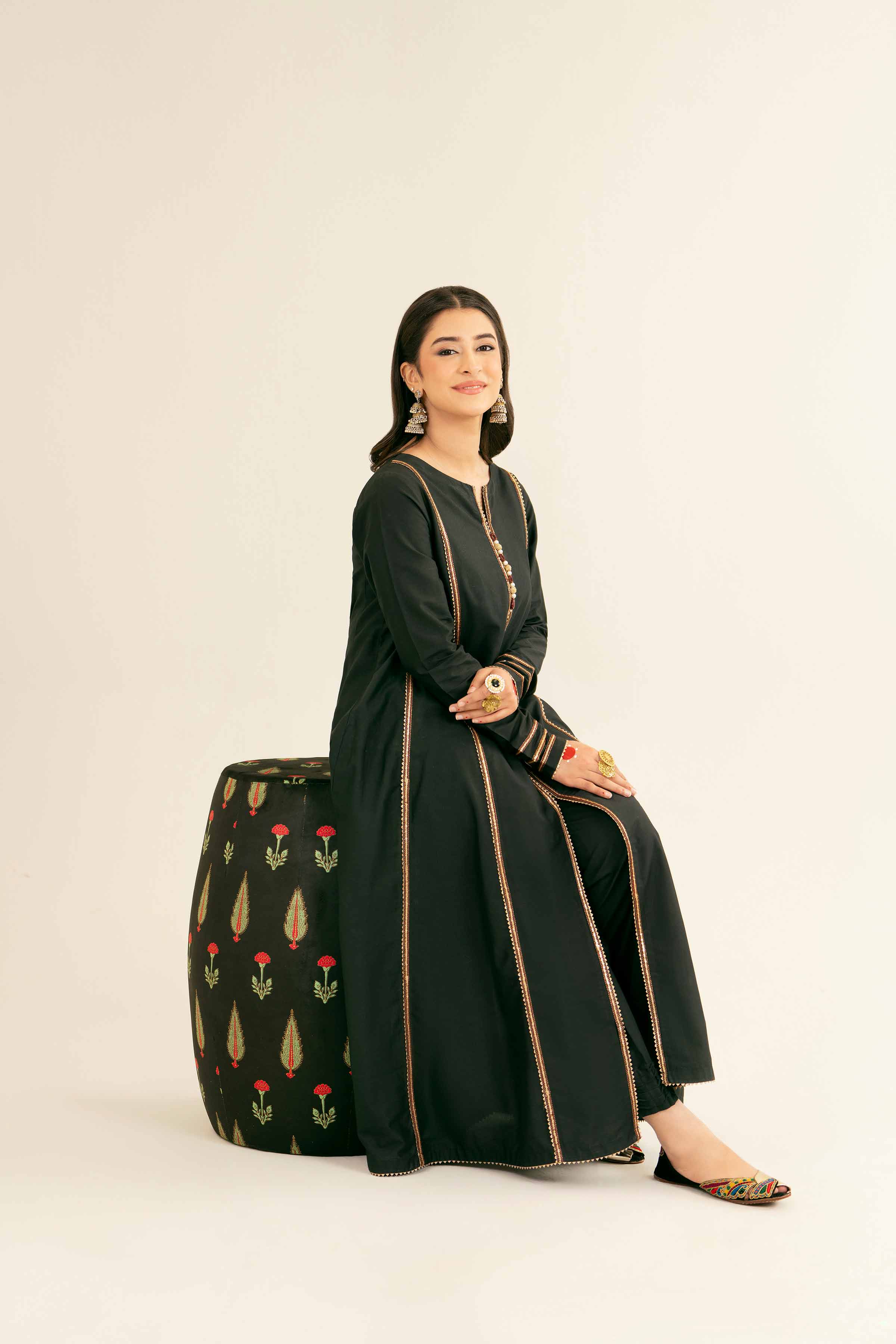 NishatUK - Black Embroidered   Cambric 1-piece ready to wear Long Dress