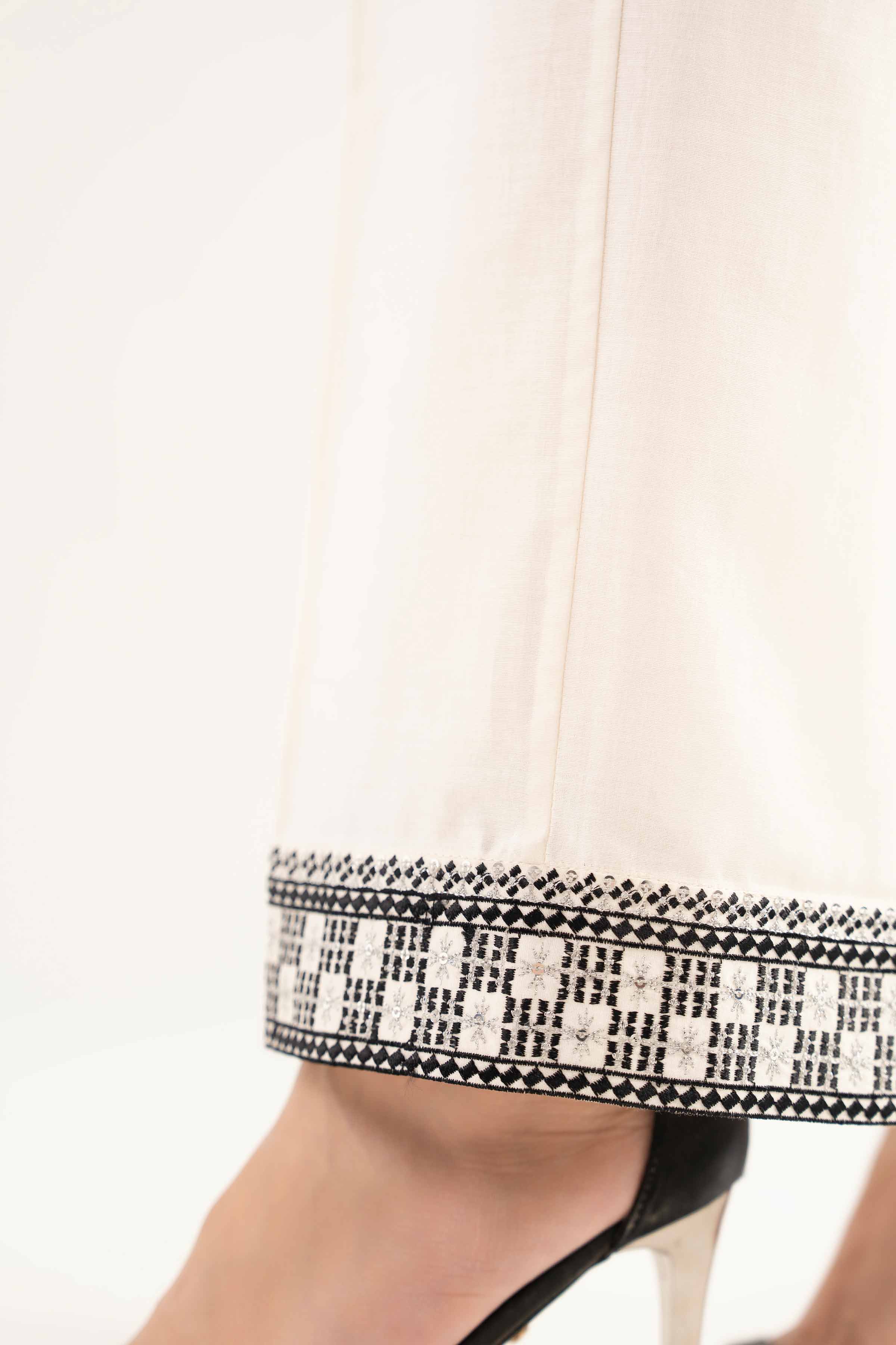 NishatUK - Off White Embroidered   Cambric 1-piece ready to wear Trouser