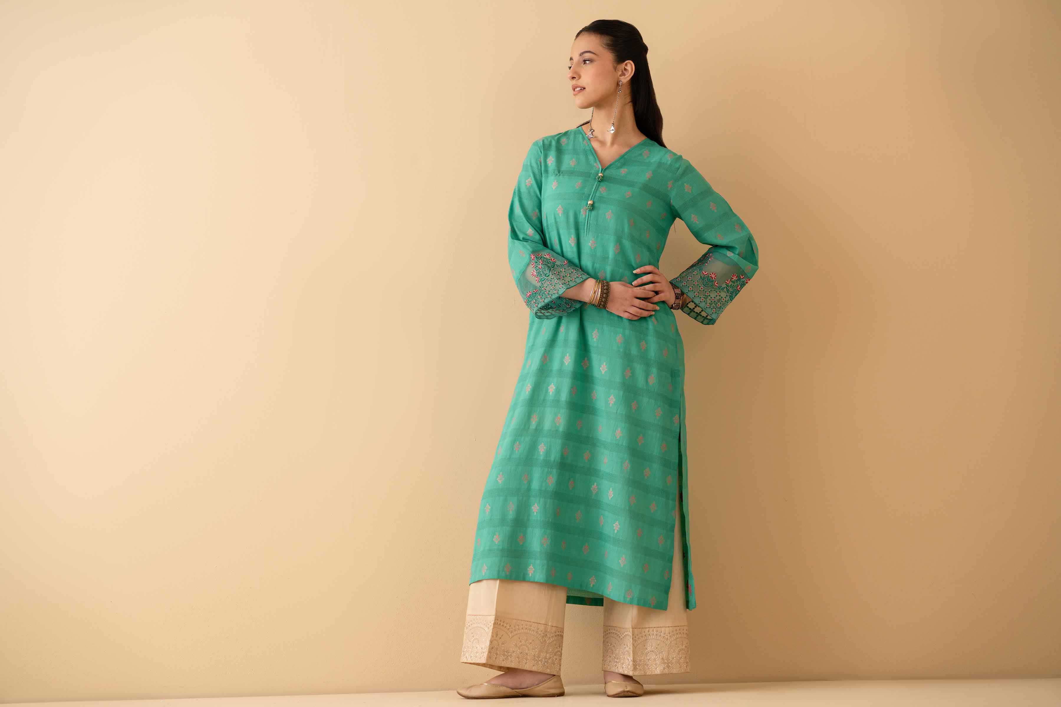 NishatUK - Blue Embroidered  Jacquard 1-piece ready to wear Shirt