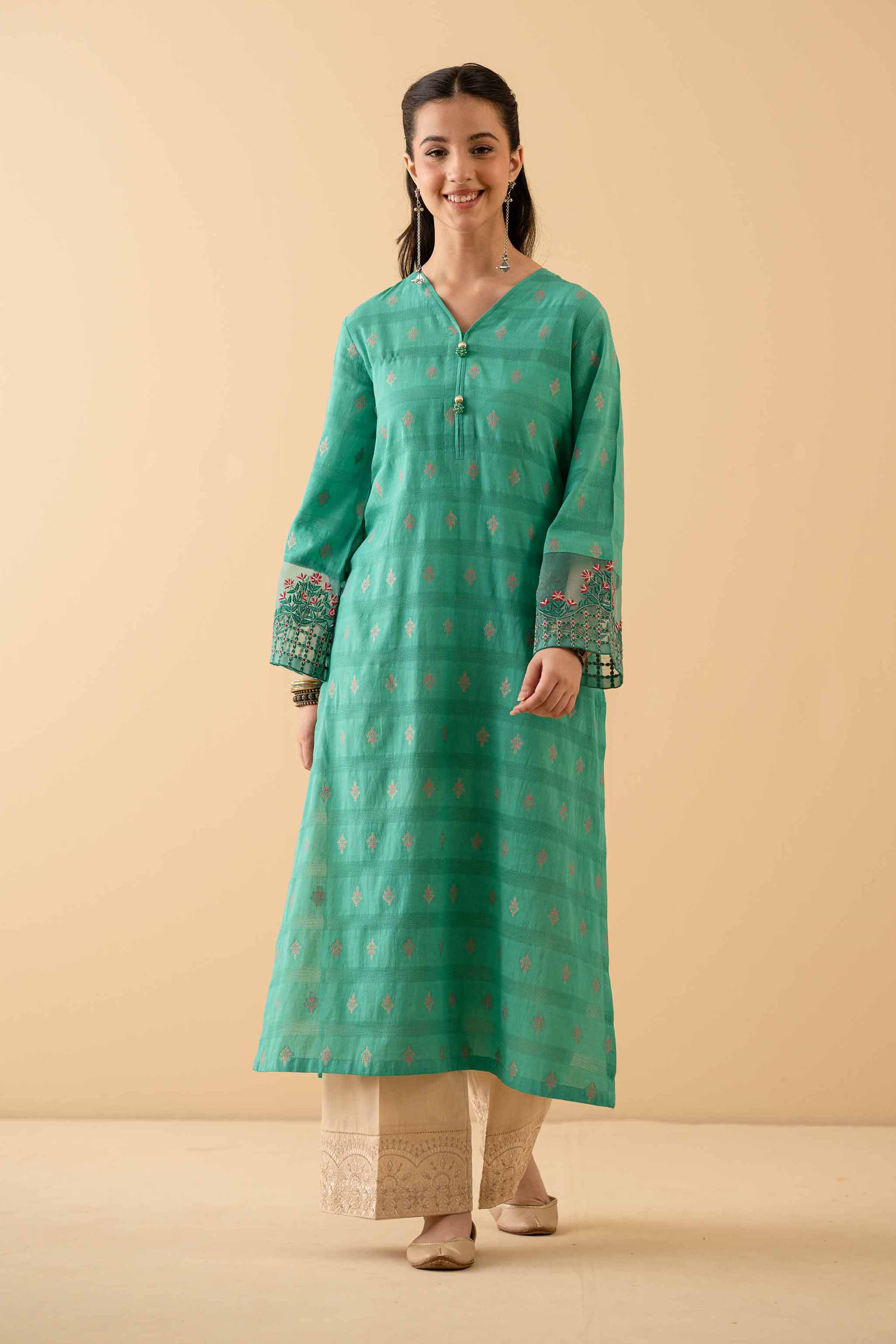 NishatUK - Blue Embroidered  Jacquard 1-piece ready to wear Shirt