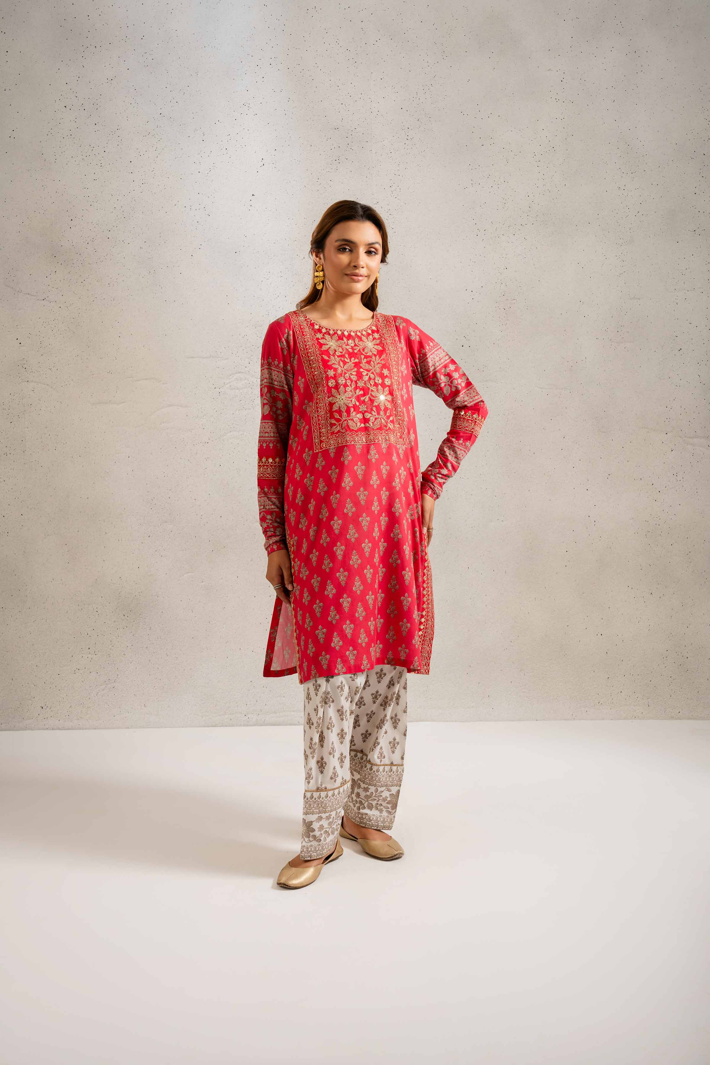 NishatUK - Brown Embroidered  Lawn 2-piece ready to wear Dress