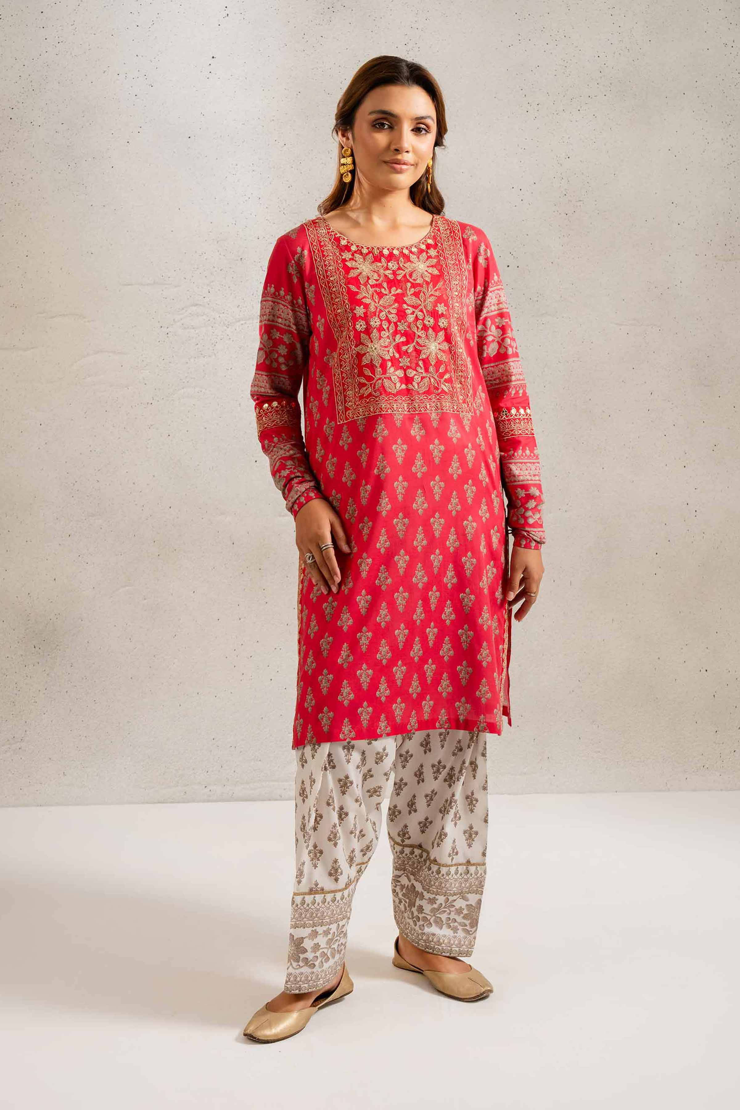 NishatUK - Brown Embroidered  Lawn 2-piece ready to wear Dress