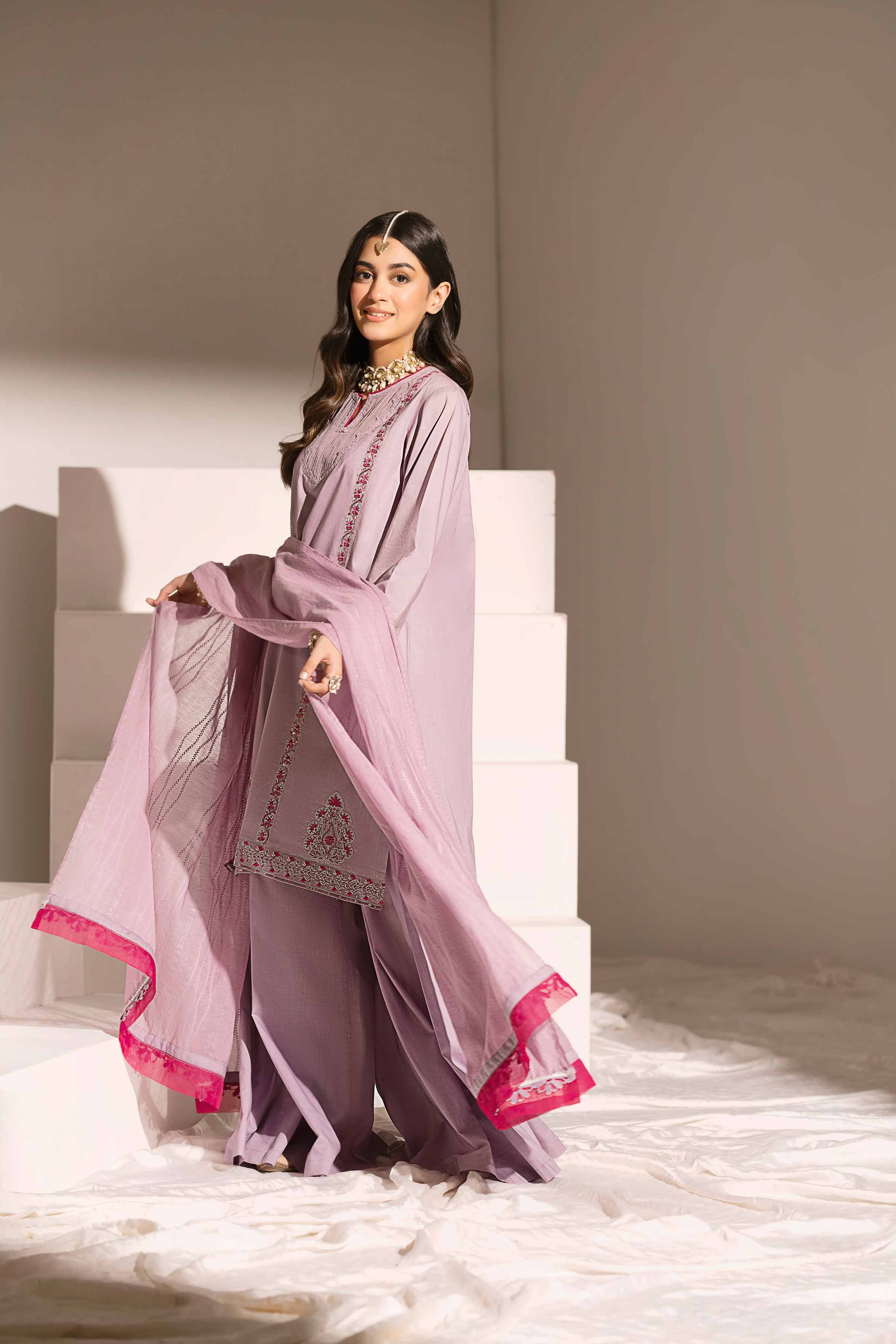 NishatUK - Purple Embroidered Cambric 3-piece ready to wear Suit