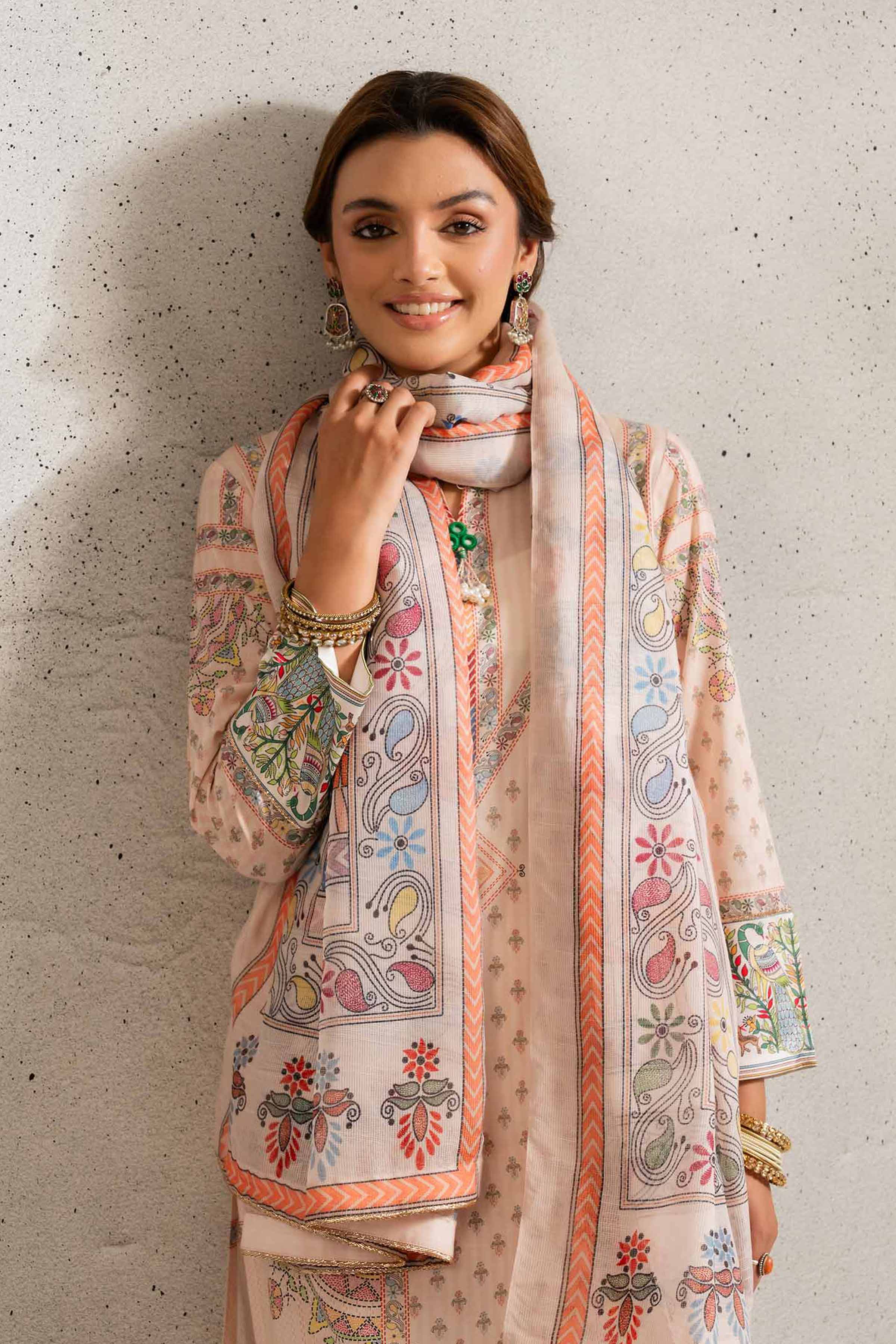NishatUK - Brown Printed Lawn 3-piece ready to wear Suit