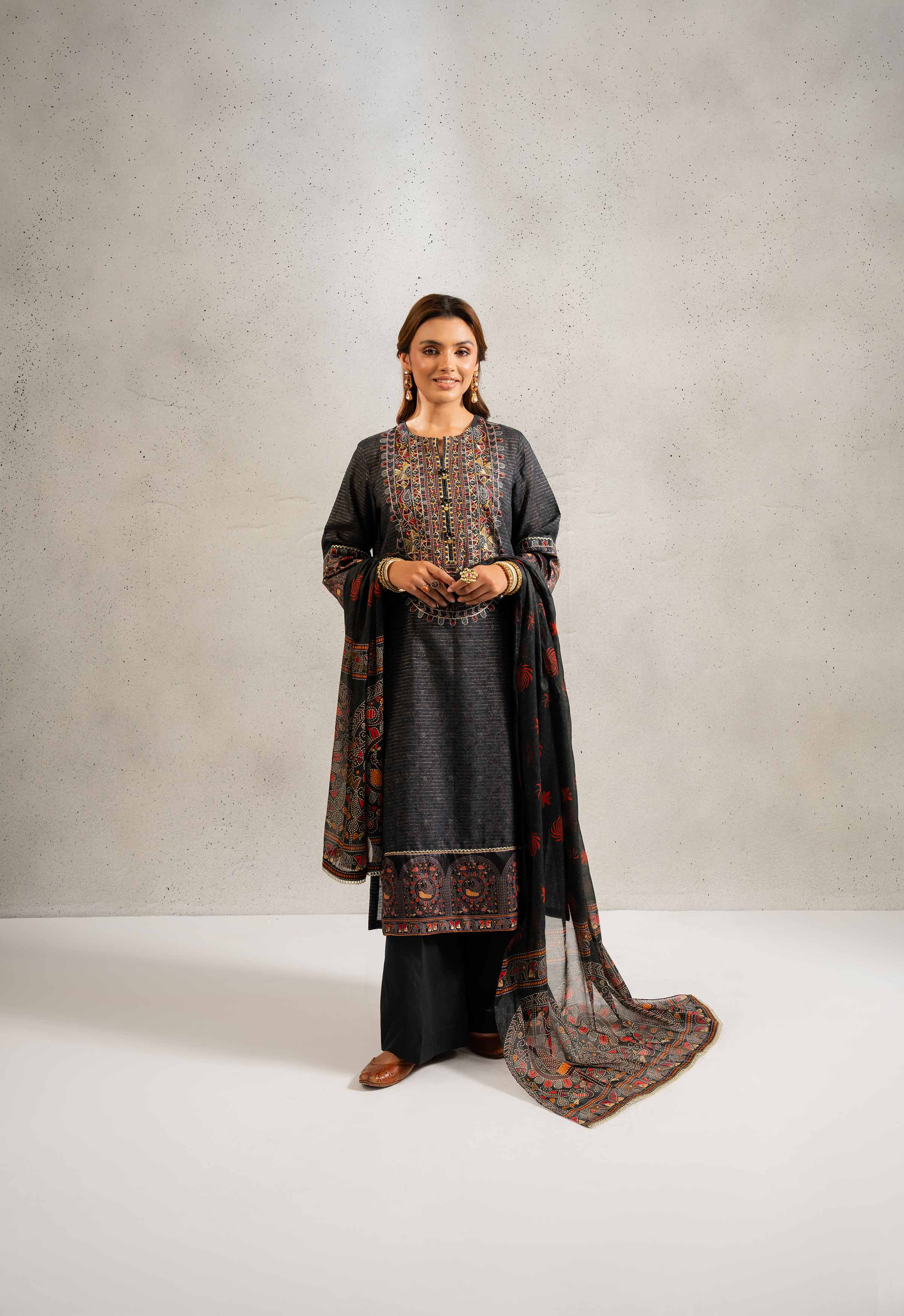NishatUK - Brown Embroidered  Jacquard 3-piece ready to wear Suit